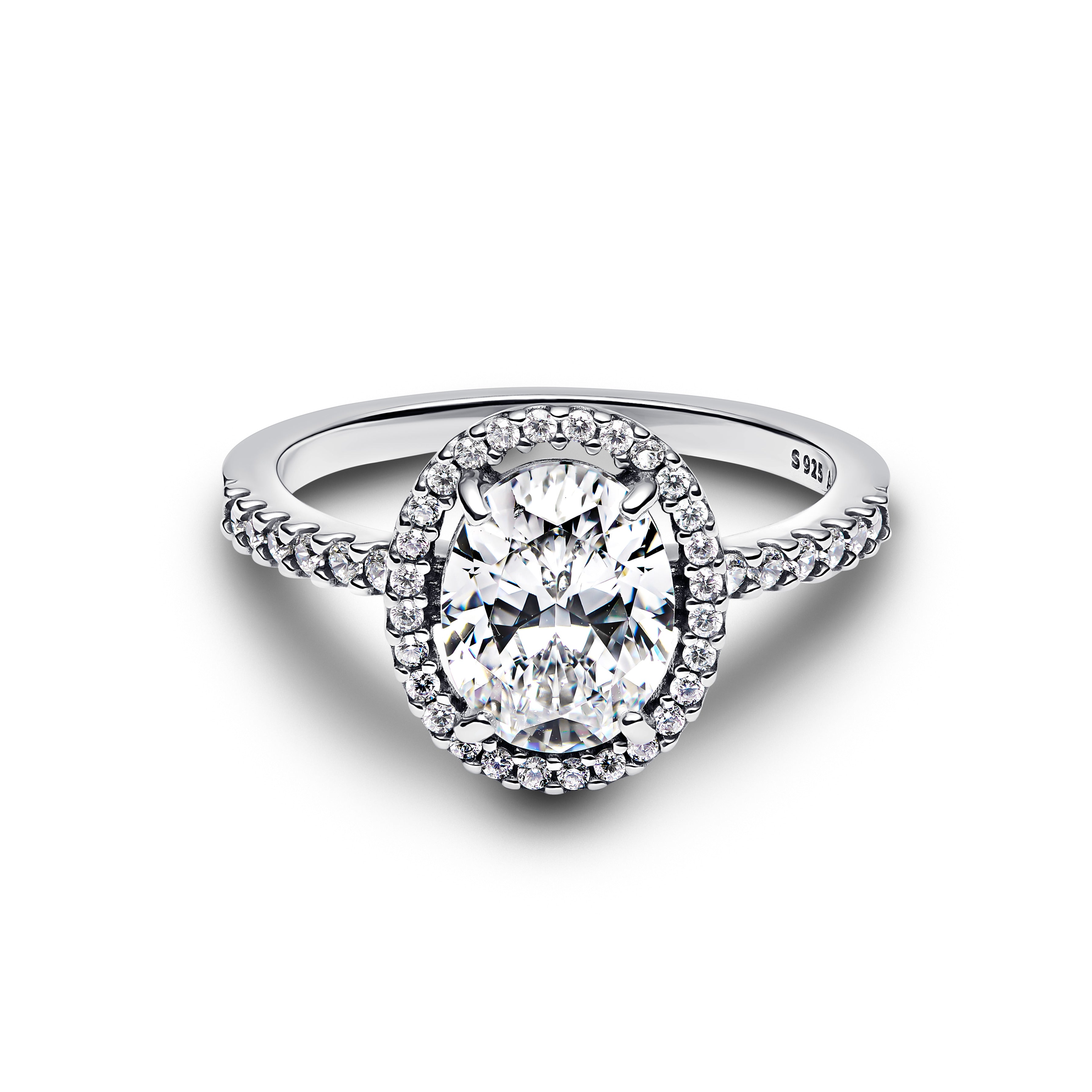 Oval Sparkling Halo Statement Ring