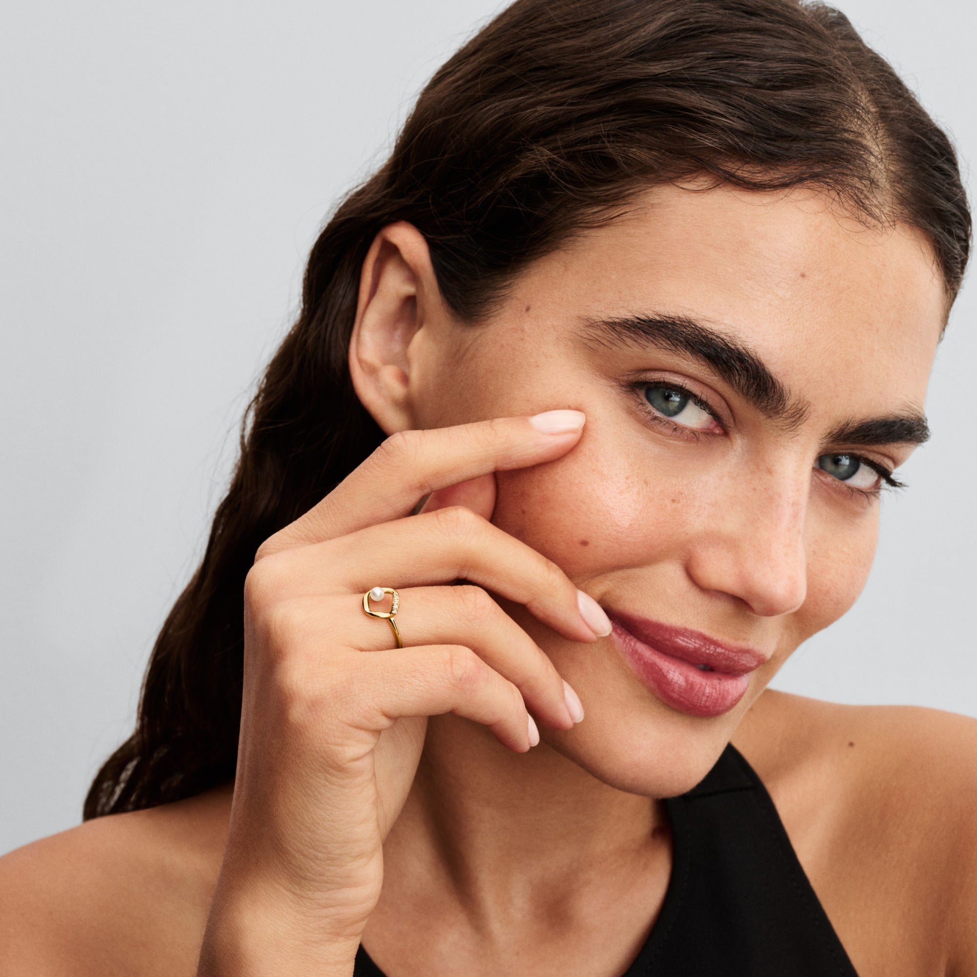 Organically Shaped Pavé Circle & Treated Freshwater Cultured Pearl Ring