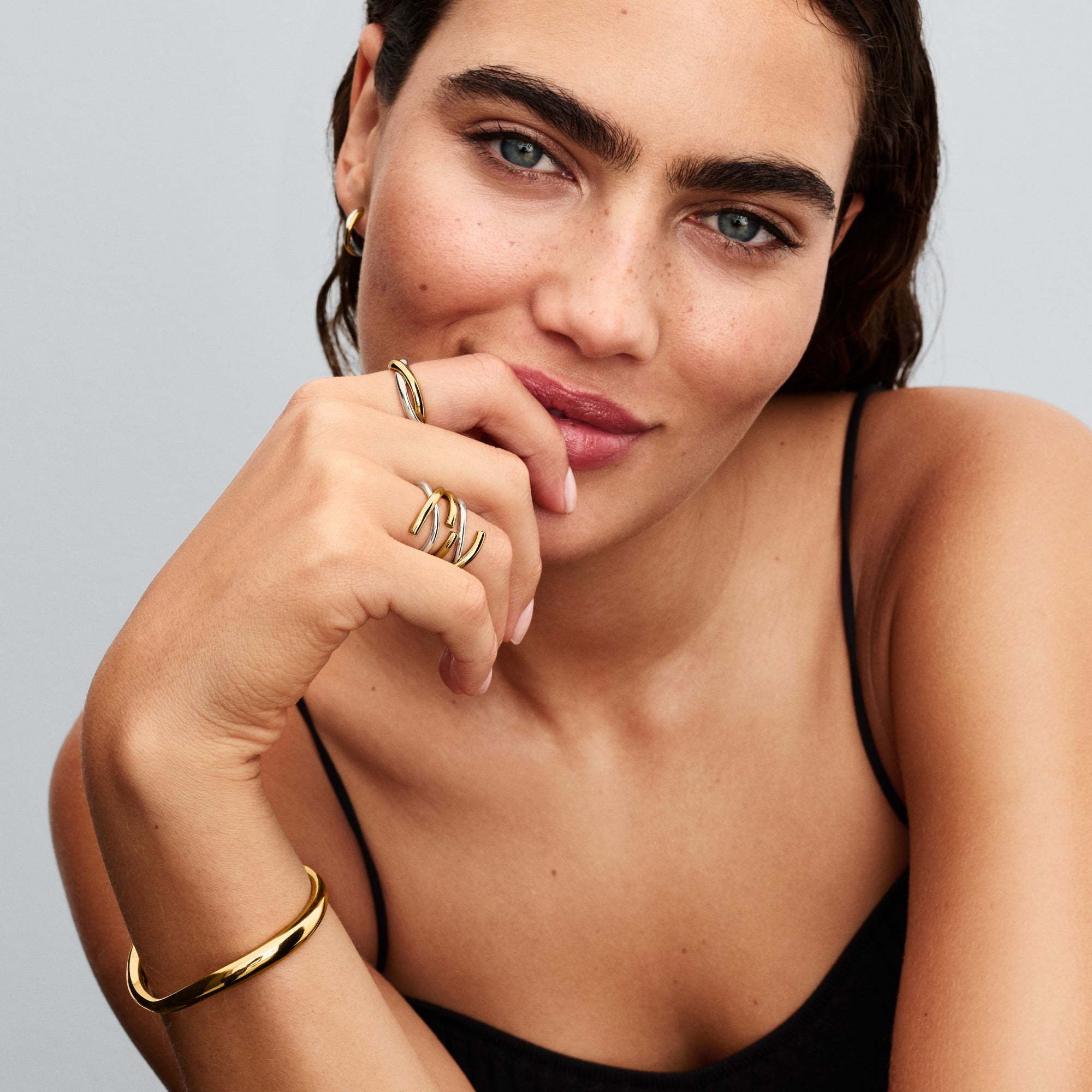 Organically Shaped Two-tone Double Ring