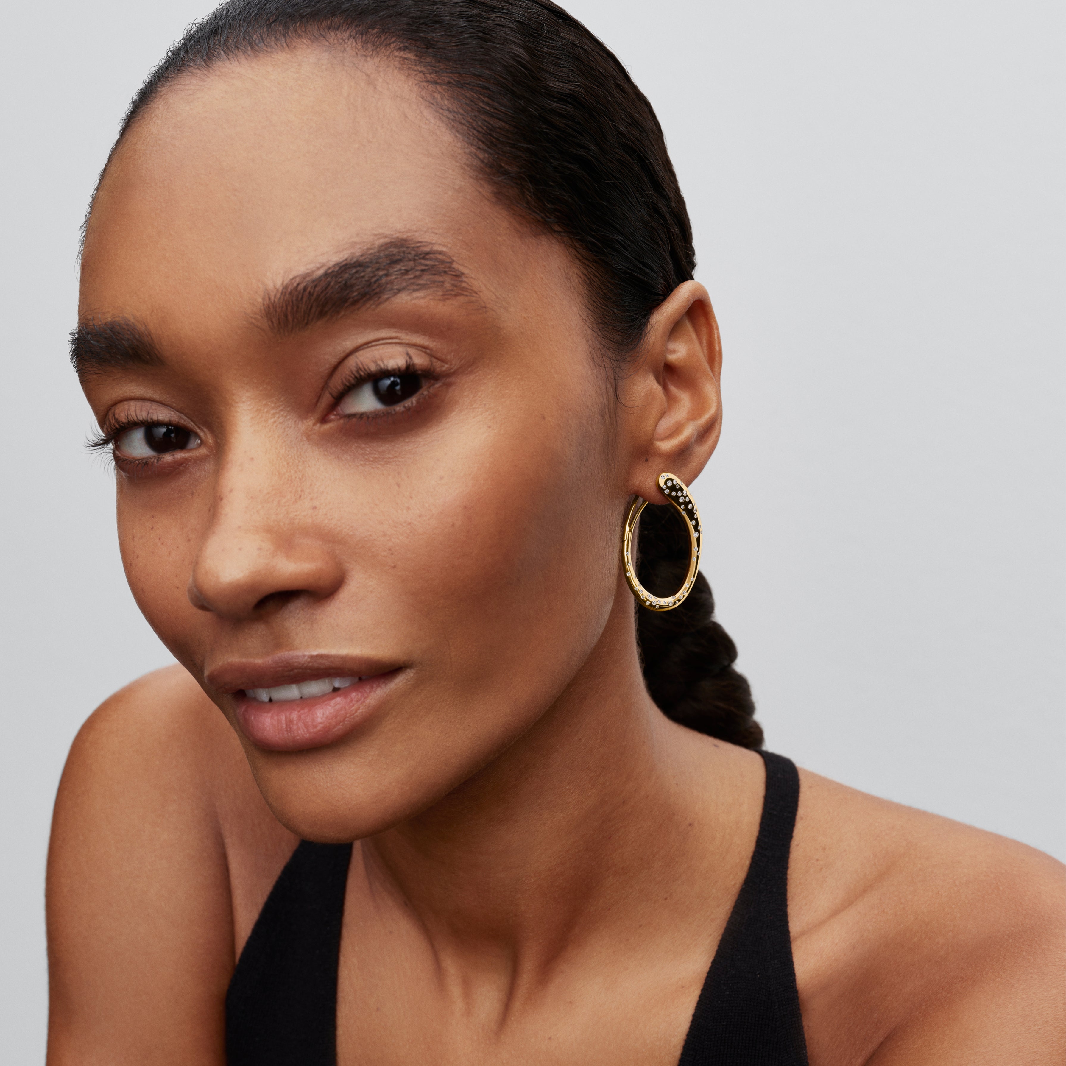 Organically Shaped Stone-Set Hinged Hoop Earrings