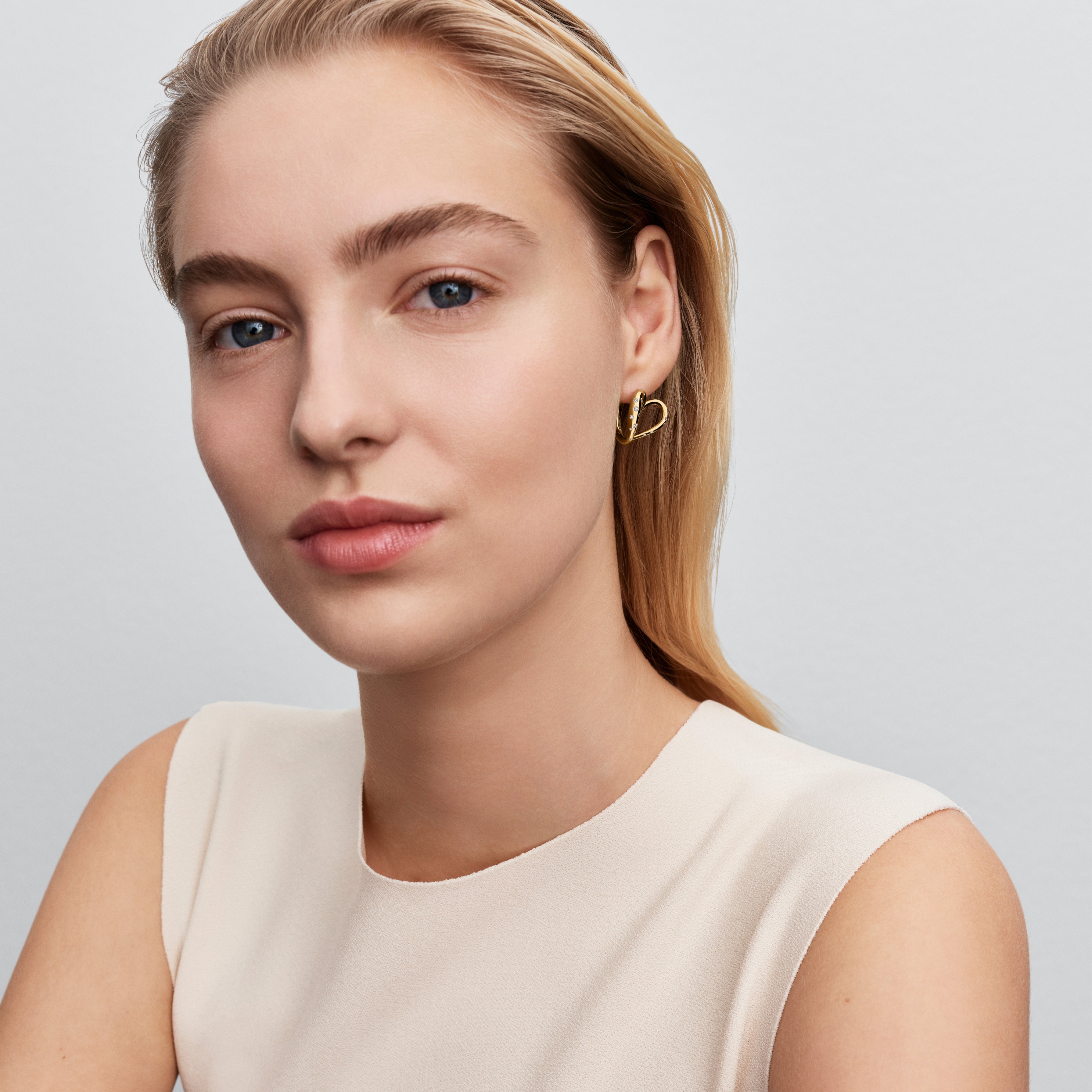 Organically Shaped Stone-Set Heart Hoop Earrings