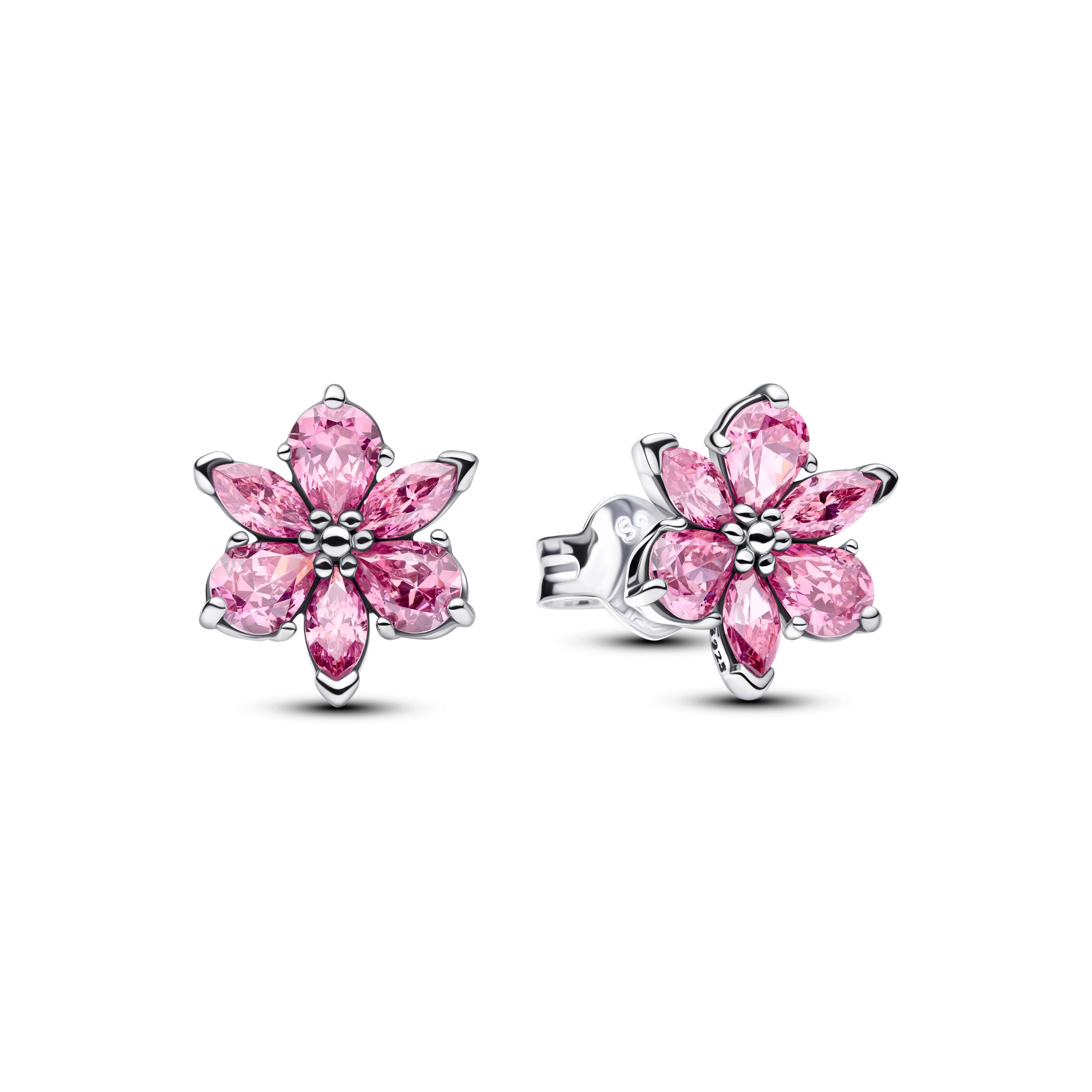 Herbarium Sparkling Pink Flower Stud Earrings