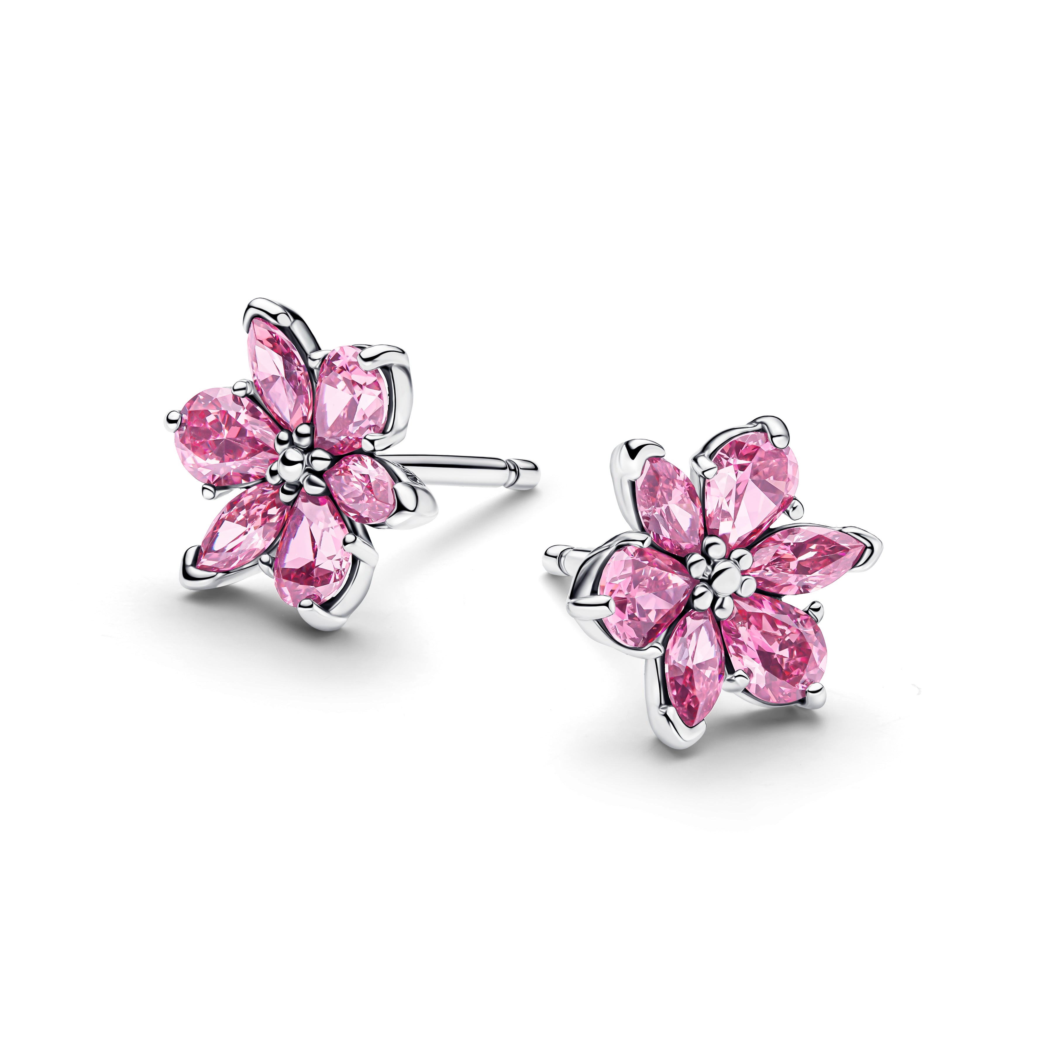 Herbarium Sparkling Pink Flower Stud Earrings