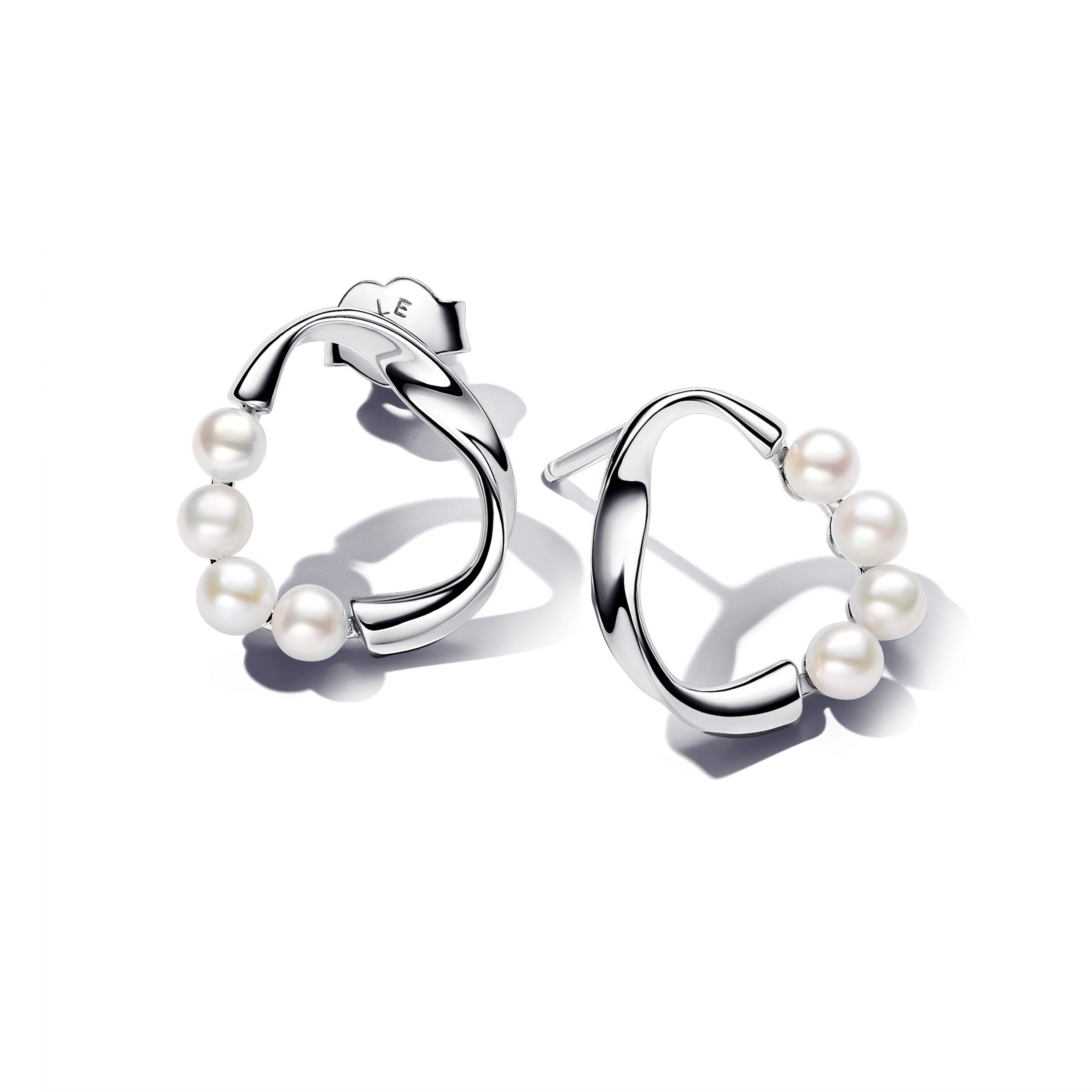 Organically Shaped Circle & Treated Freshwater Cultured Pearls Stud Earrings