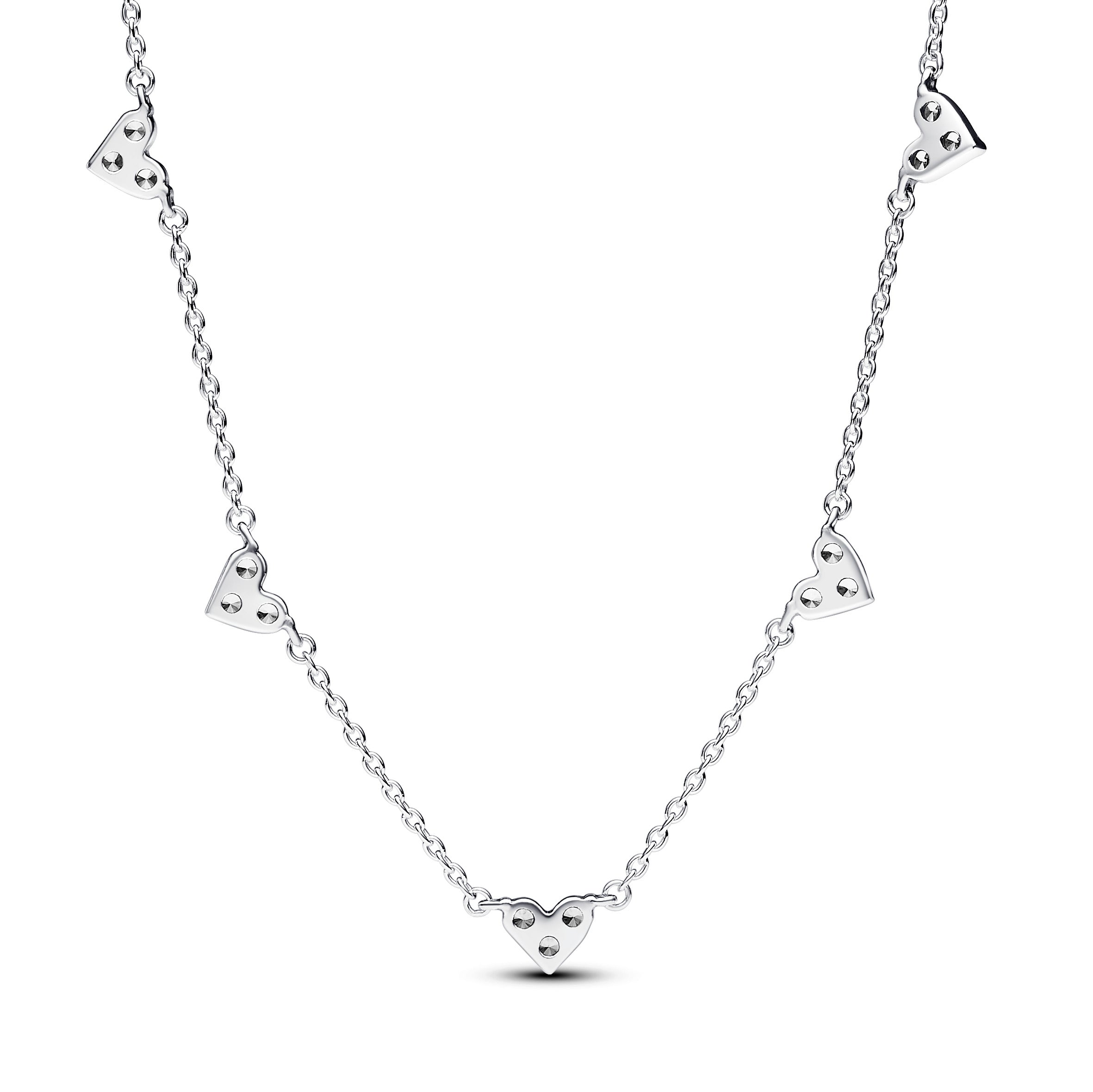 Triple Stone Heart Station Chain Necklace