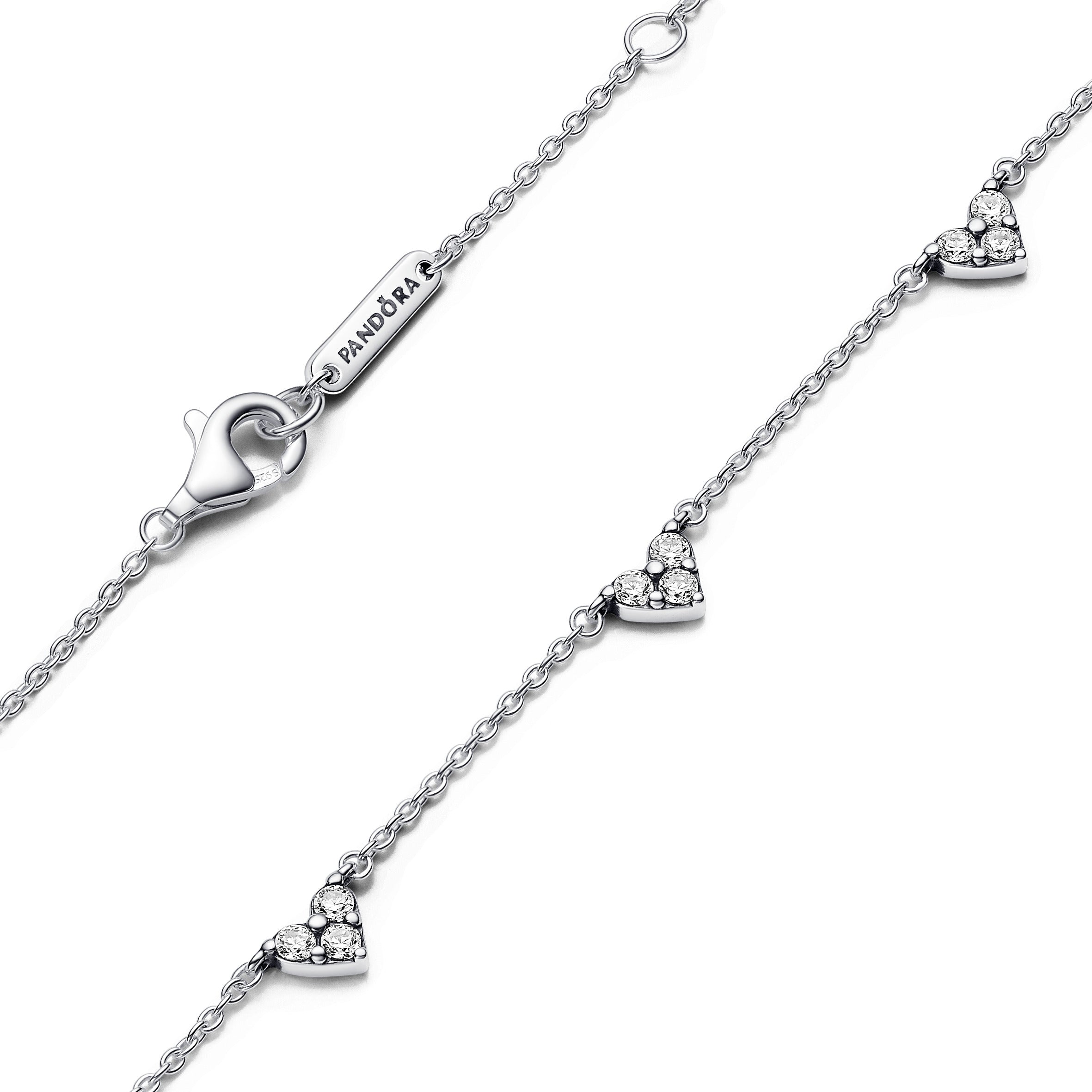 Triple Stone Heart Station Chain Necklace