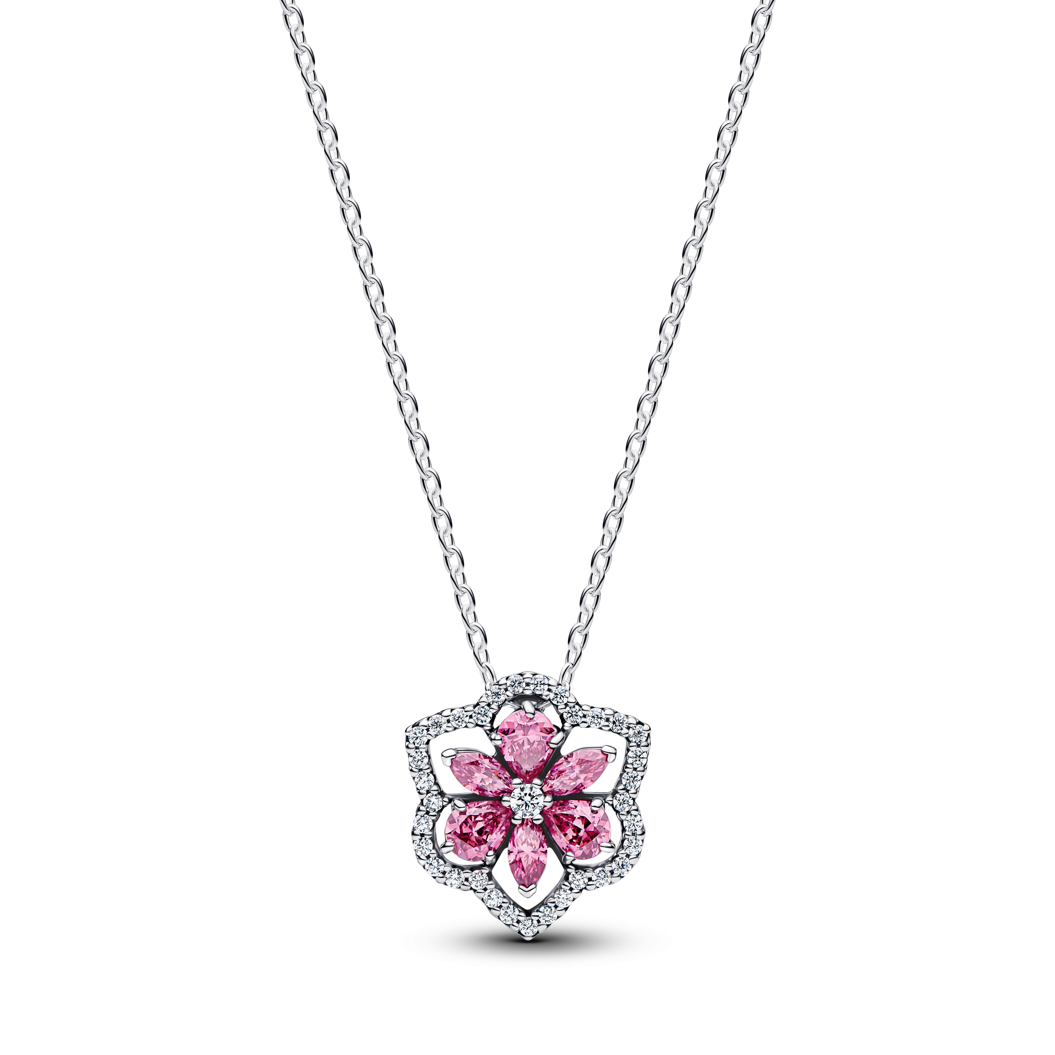 Herbarium Sparkling Pink Flower Pendant Necklace