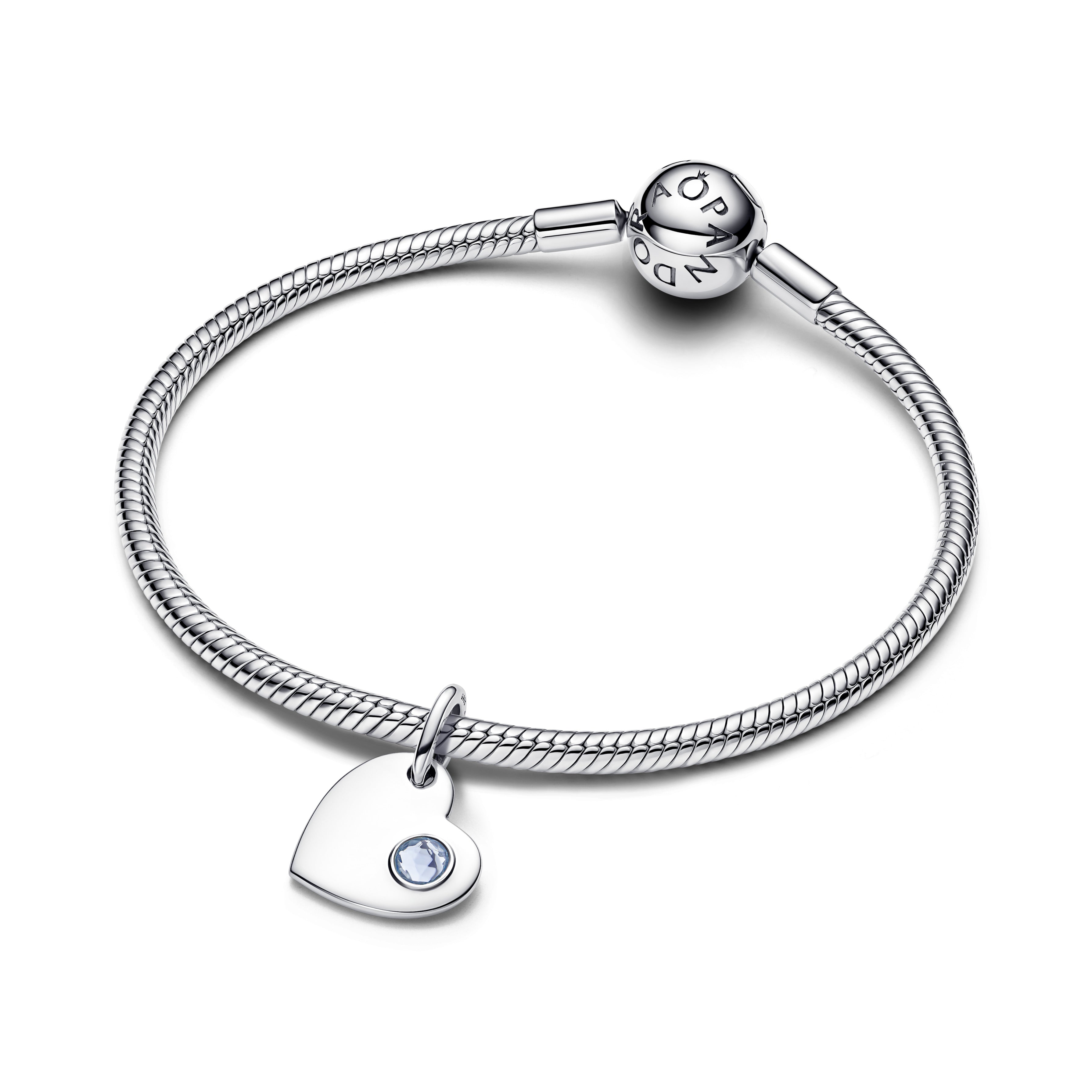 March Aqua Blue Stone Heart Dangle Charm