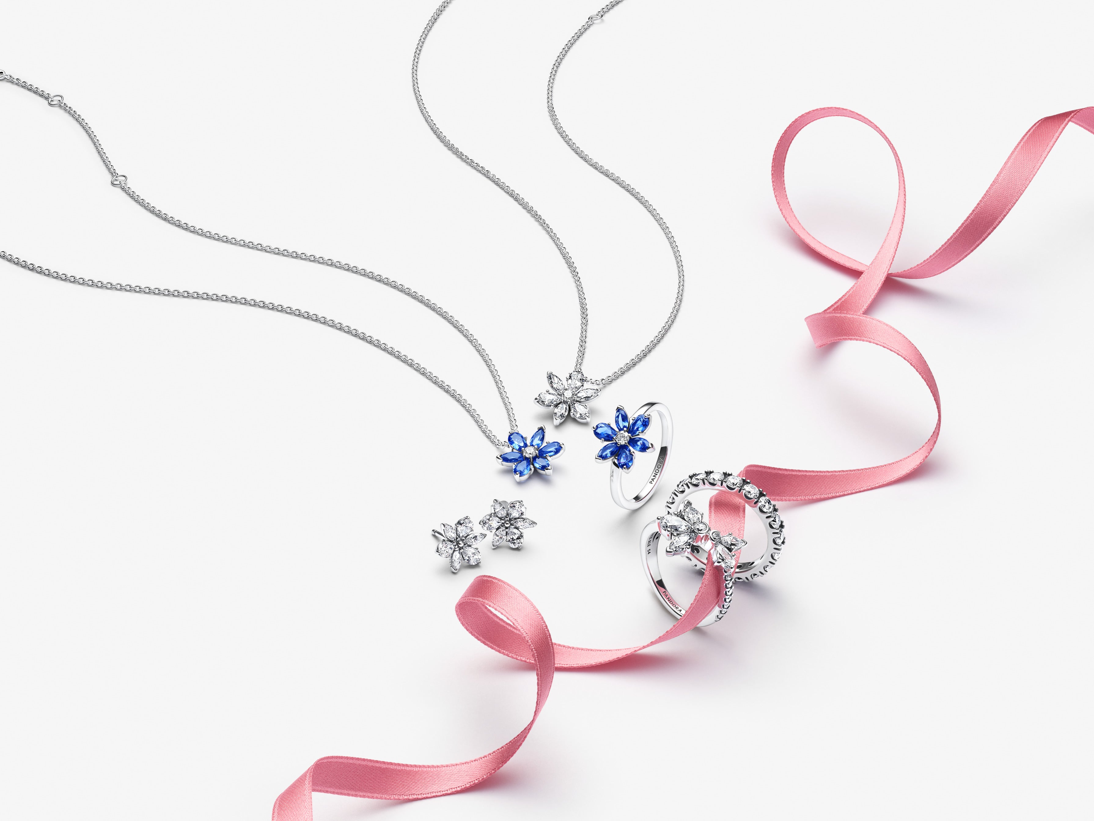 Sparkling Blue Herbarium Cluster Pendant Necklace