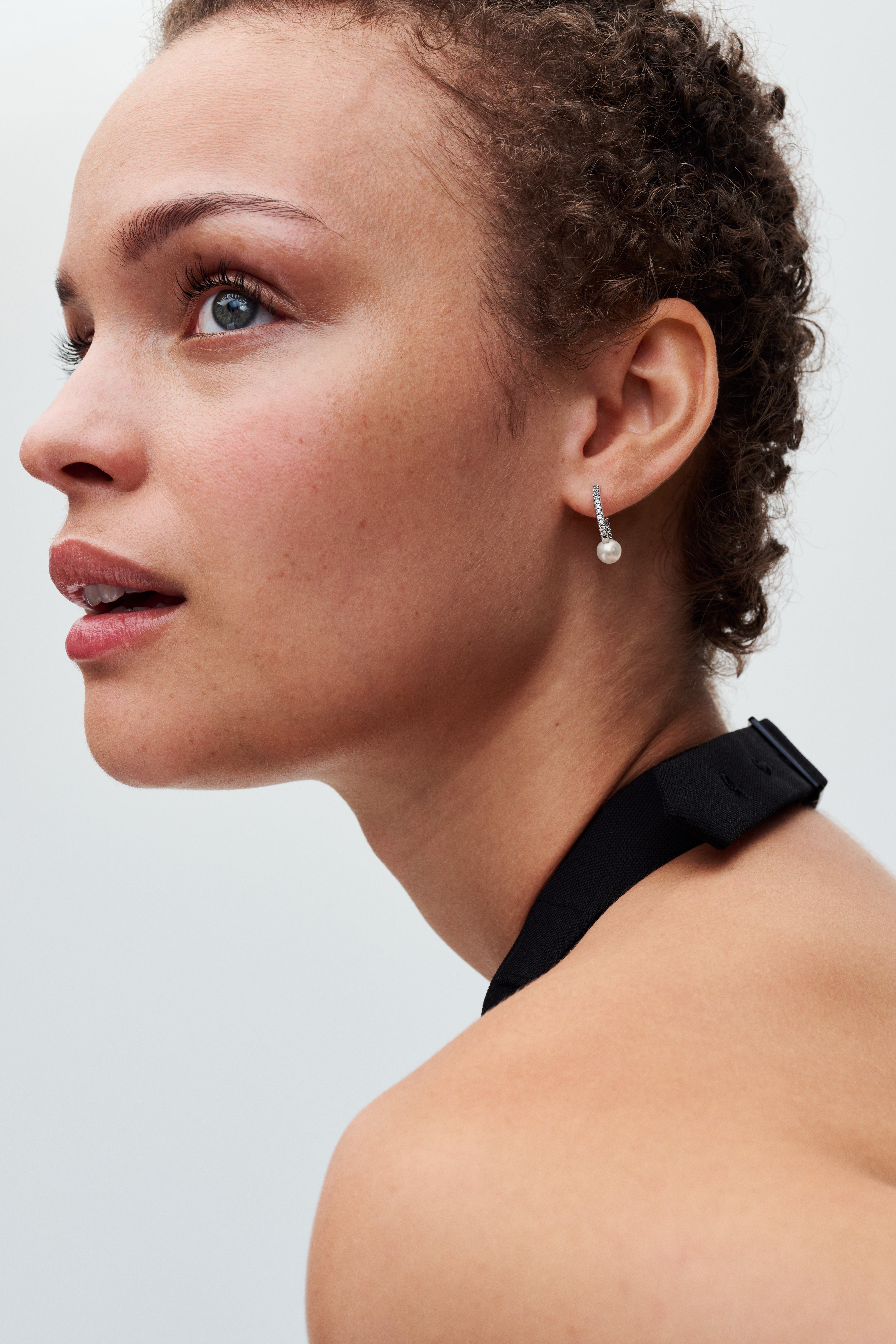 Treated Freshwater Cultured Pearl & Pavé Hoop Earrings