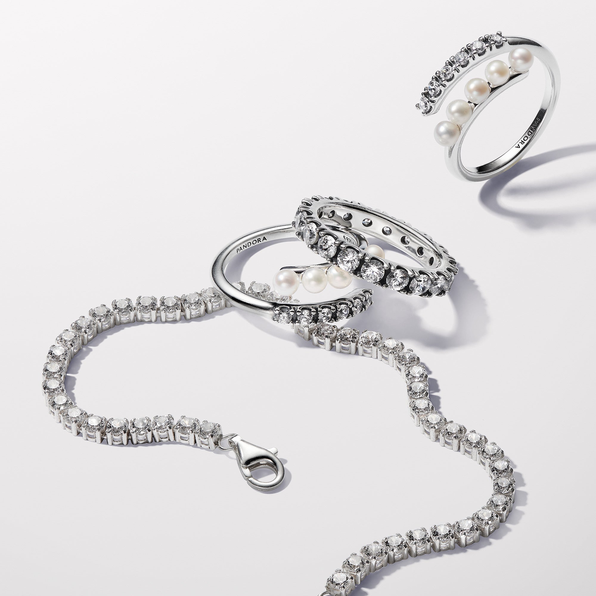 Treated Freshwater Cultured Pearls & Pavé Open Ring