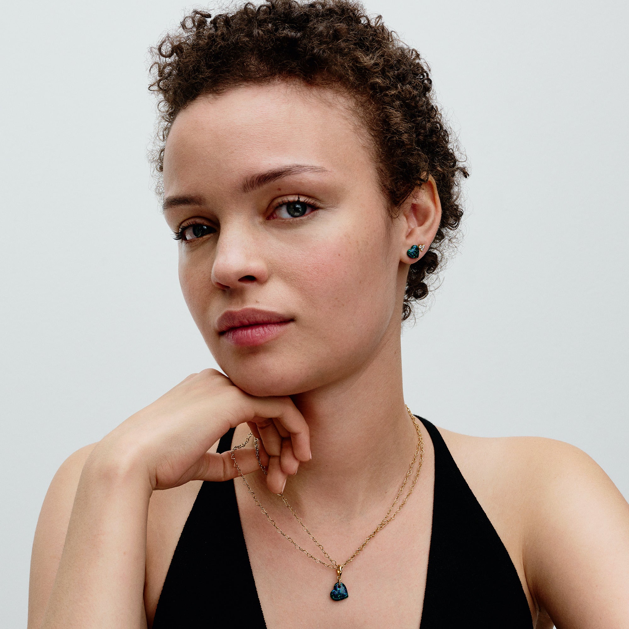 Opalescent Green Heart Stud Earrings