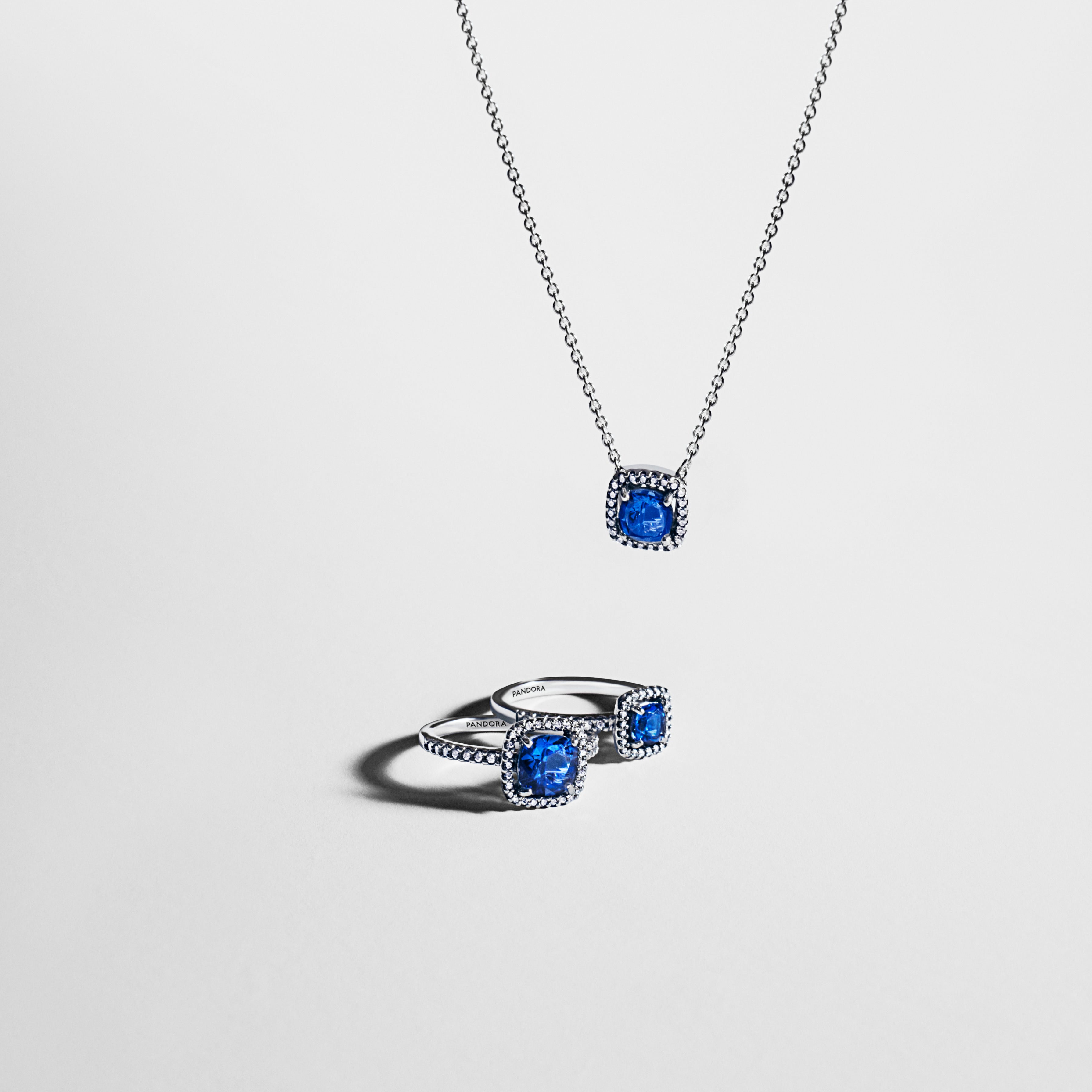 Sparkling Square Blue Halo Statement Ring