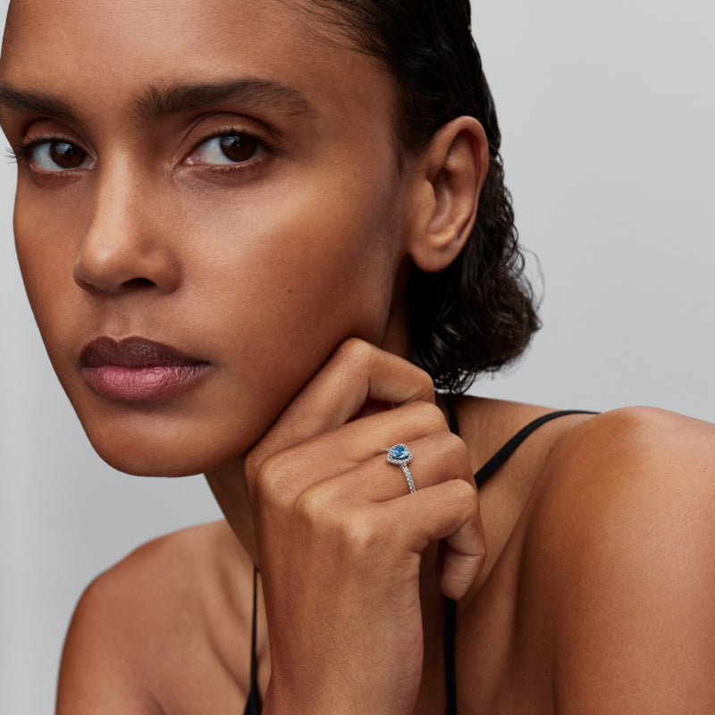 March Crystal Birthstone Elevated Light Blue Heart Ring