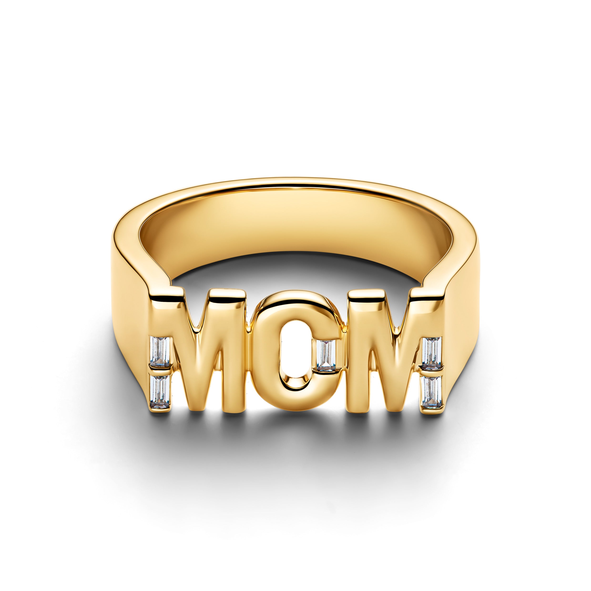 MOM 14k gold-plated ring with clear cubic zirconia