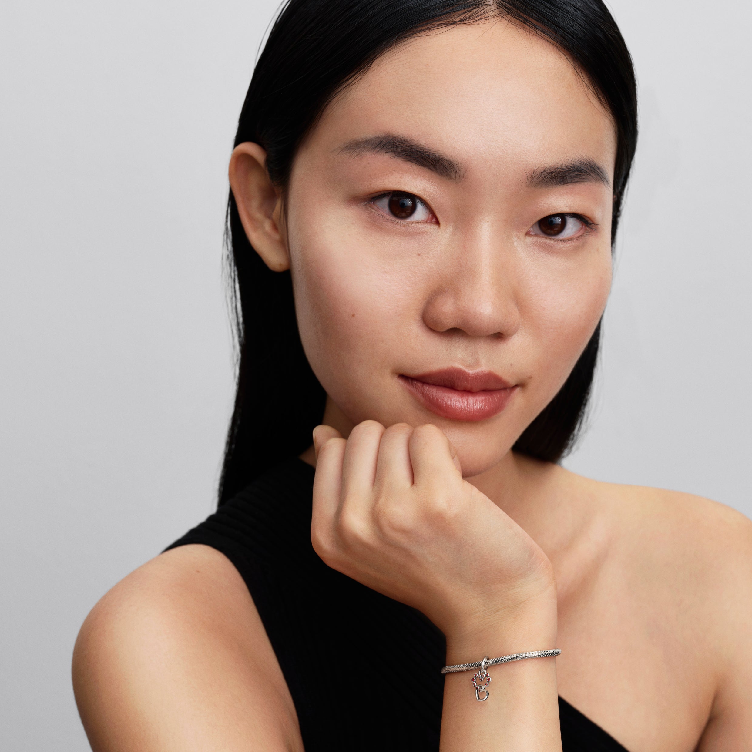 Connected Hearts & Red Stones Dangle Charm