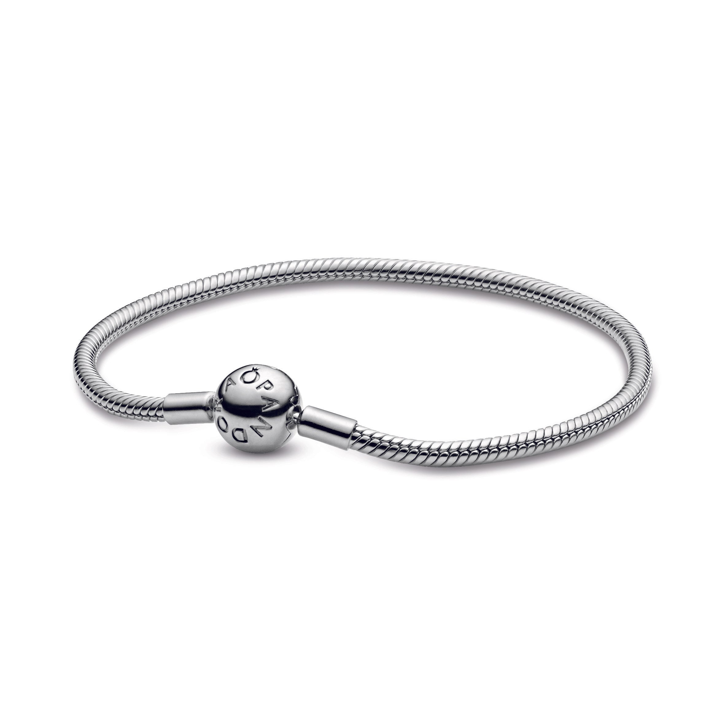 Snake Chain Silver Bracelet with Round Clasp