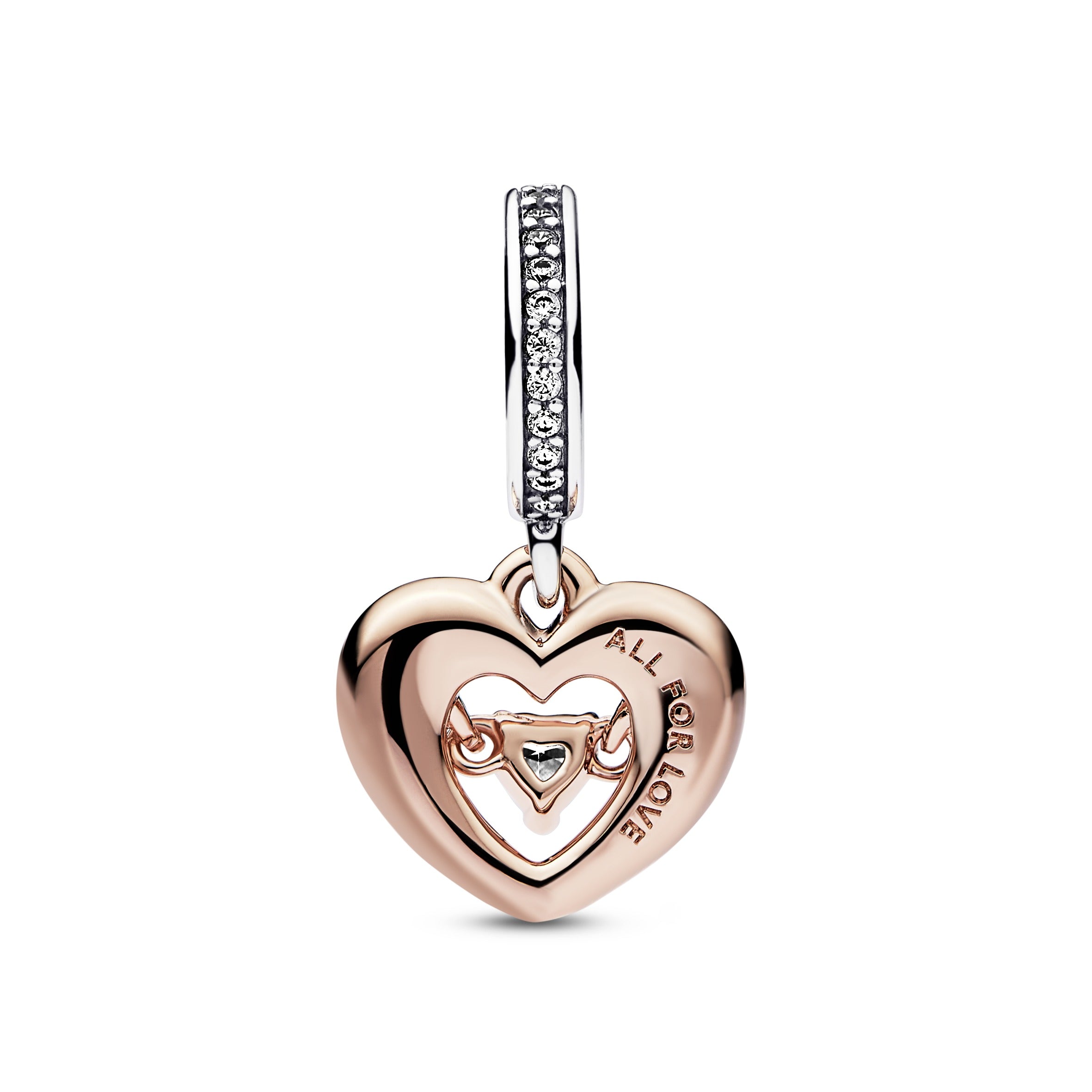 Open Heart Silver And 14K Rose Gold-Plated Dangle