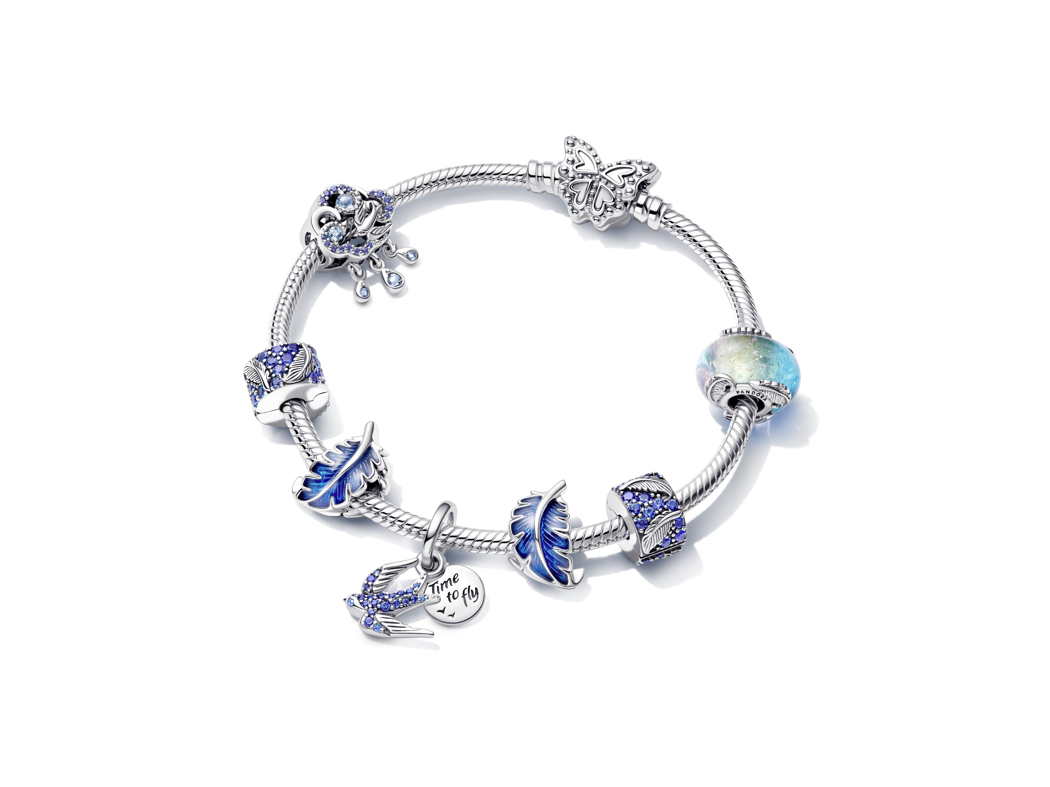 Blue Curved Feather Charm