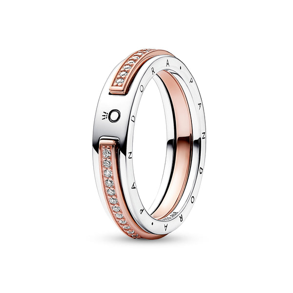 Pandora Signature Two-tone Logo & Pavé Ring