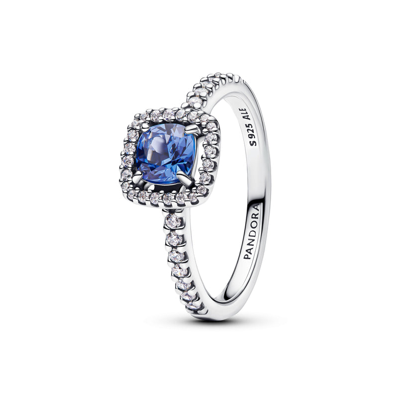 Sparkling Square Blue Halo Ring