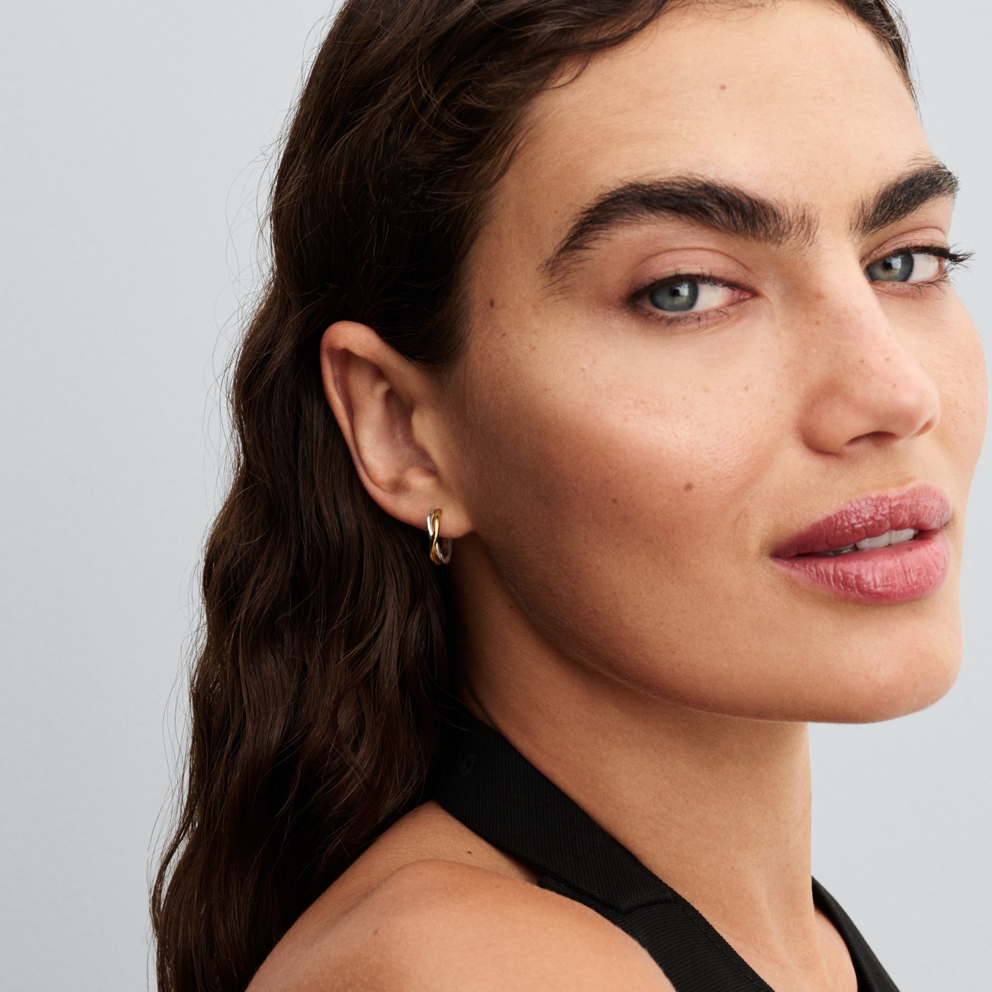 Organically Shaped Two-tone Open Hoop Earrings