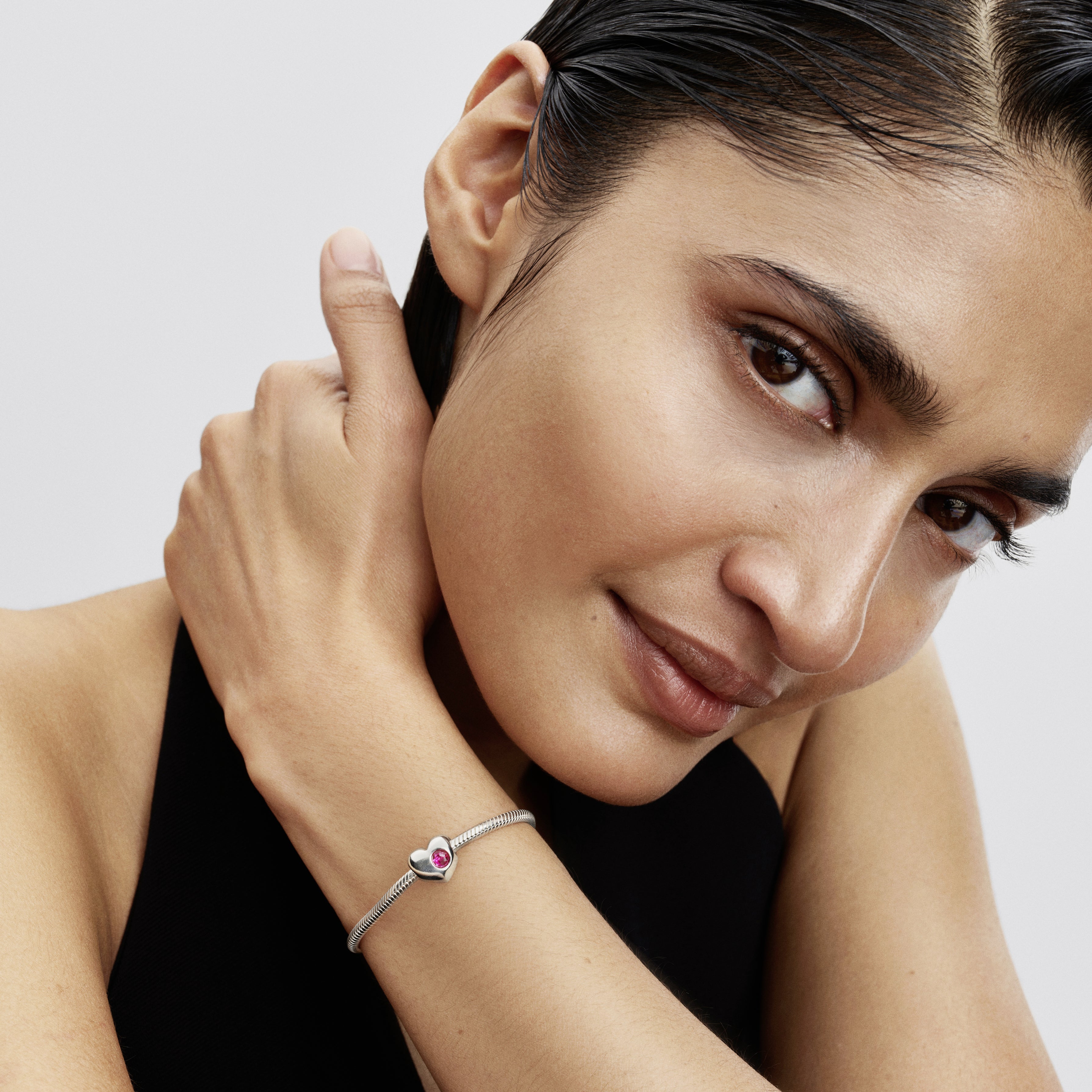 Engravable Pink Stone Heart Charm