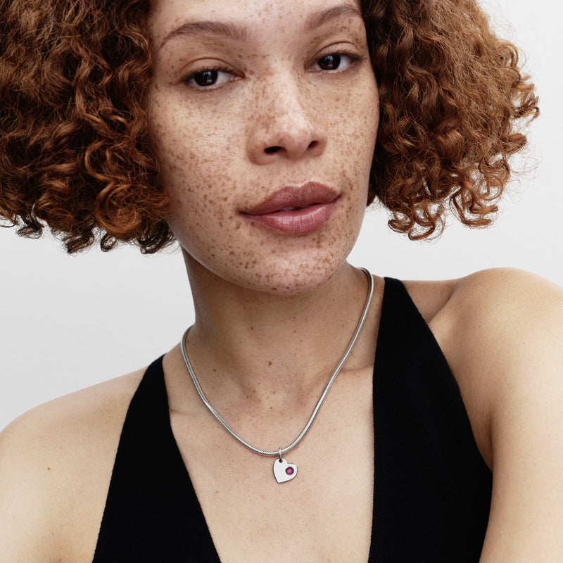 October Pink Stone Heart Dangle Charm