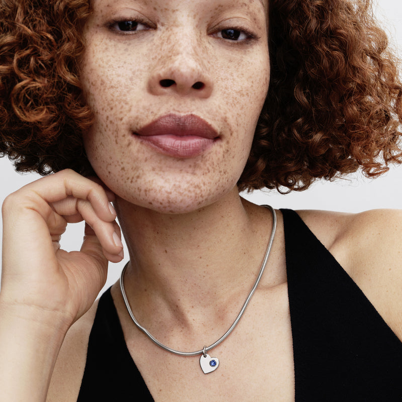 March Aqua Blue Stone Heart Dangle Charm