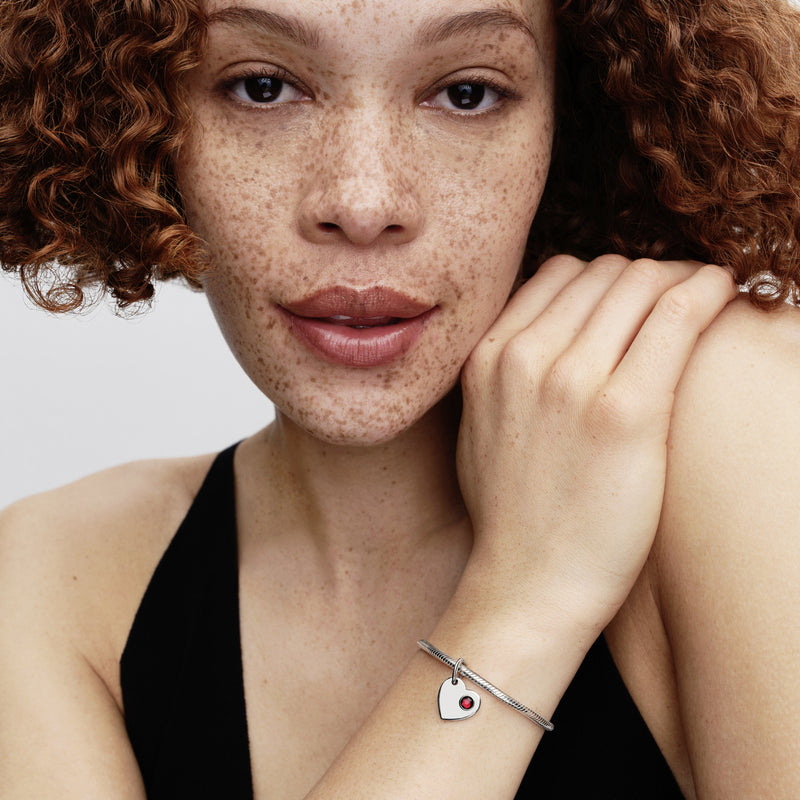 January Red Stone Heart Dangle Charm