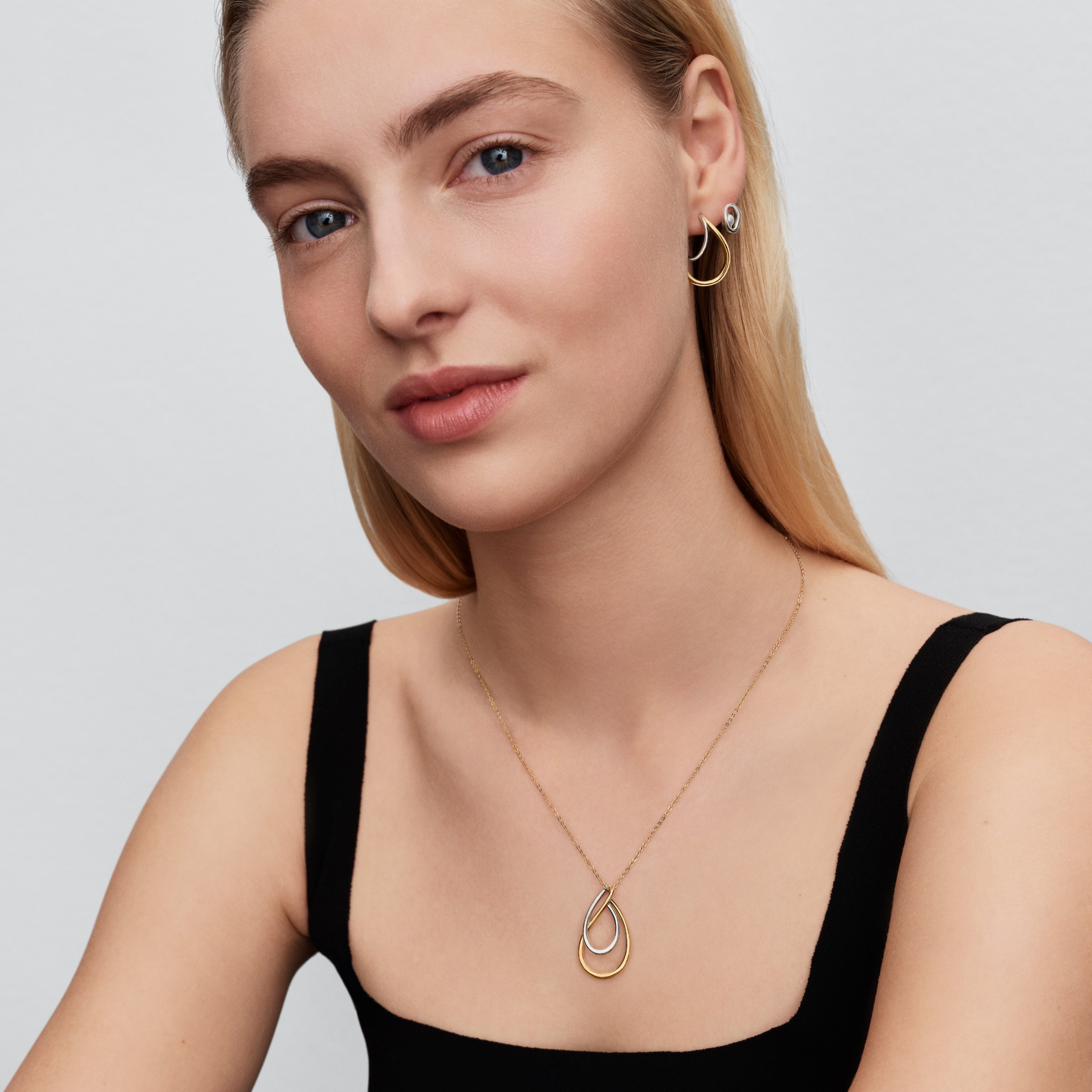 Organically Shaped Two-Tone Double Hoop Earrings