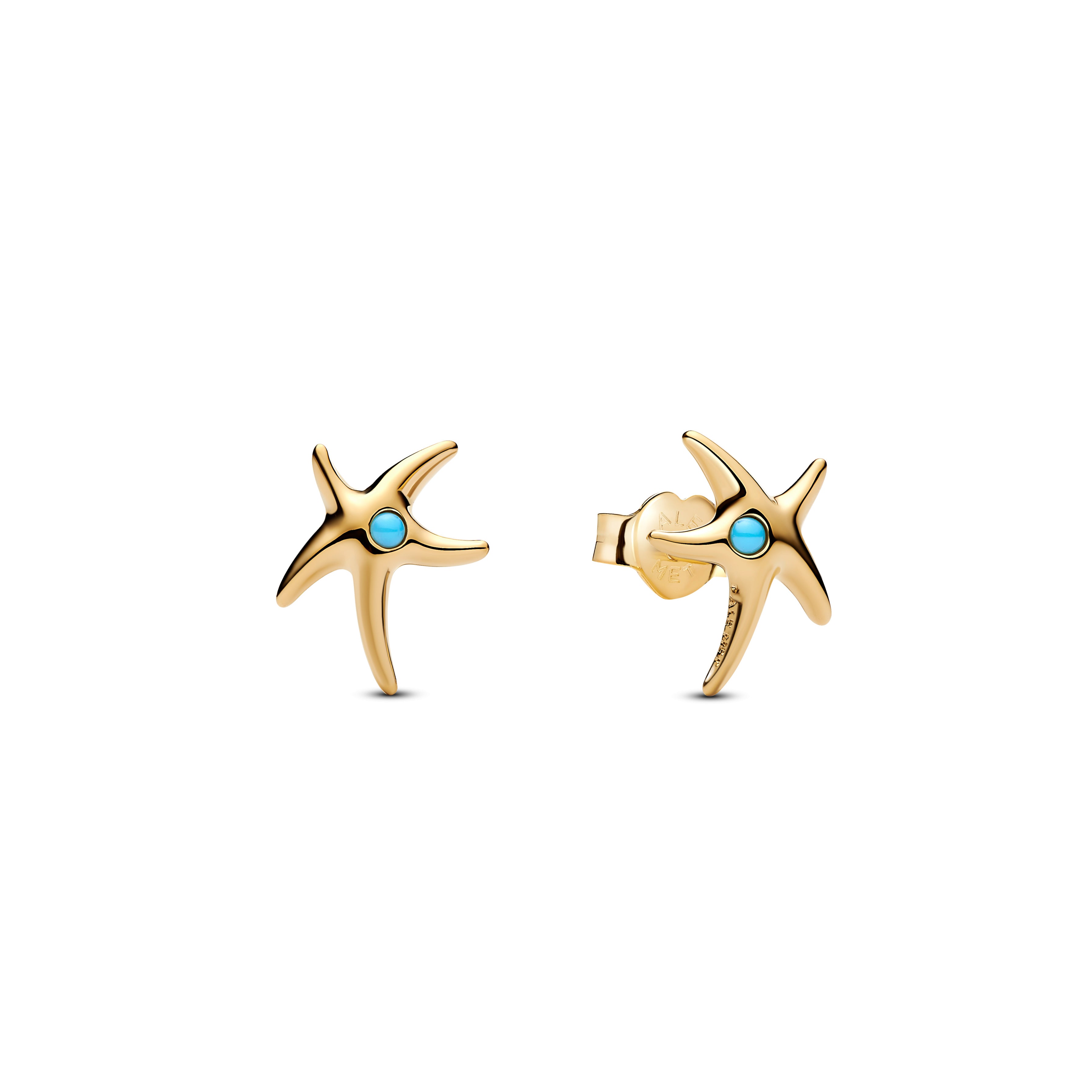 Starfish 14k gold-plated stud earrings with capri blue crystal