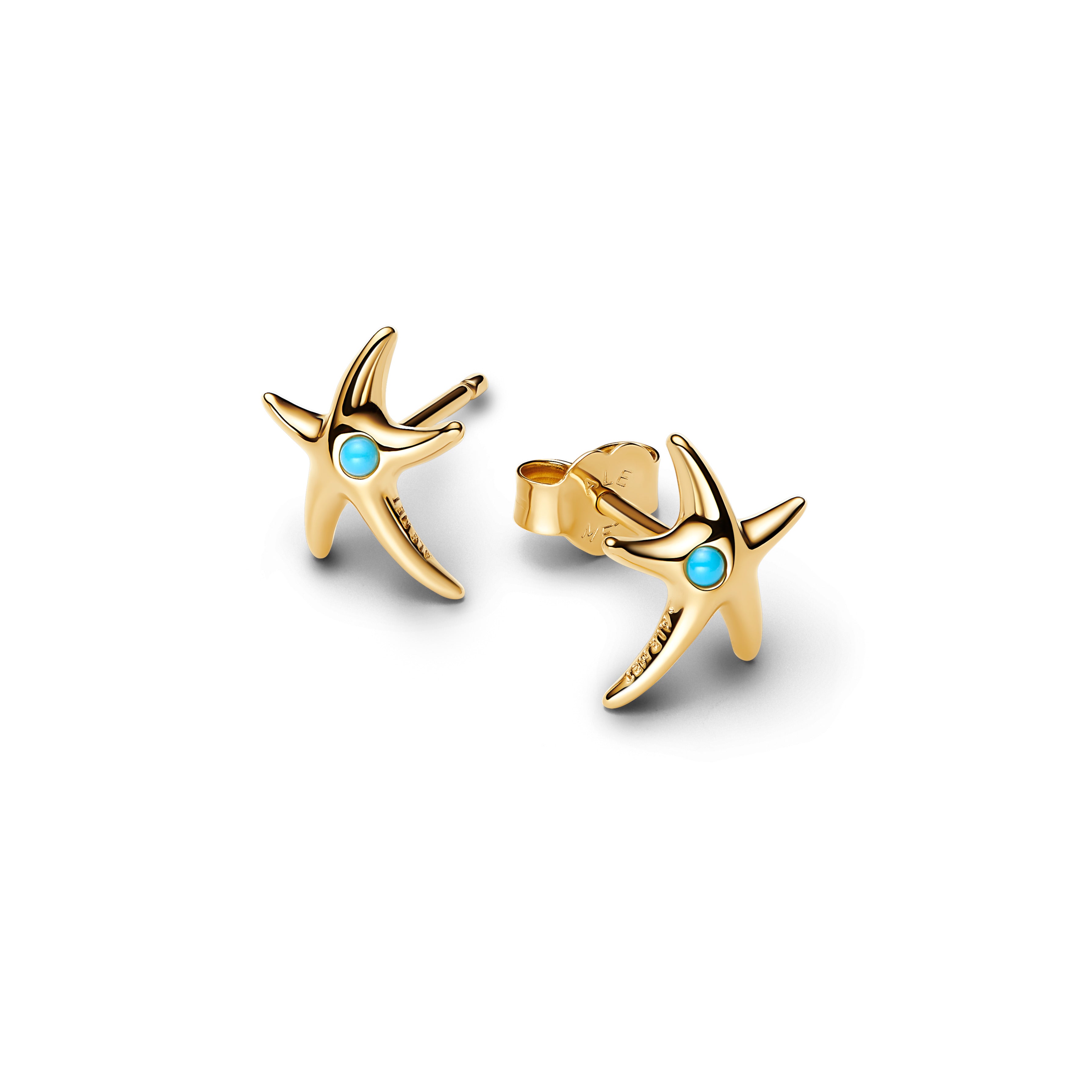 Starfish 14k gold-plated stud earrings with capri blue crystal