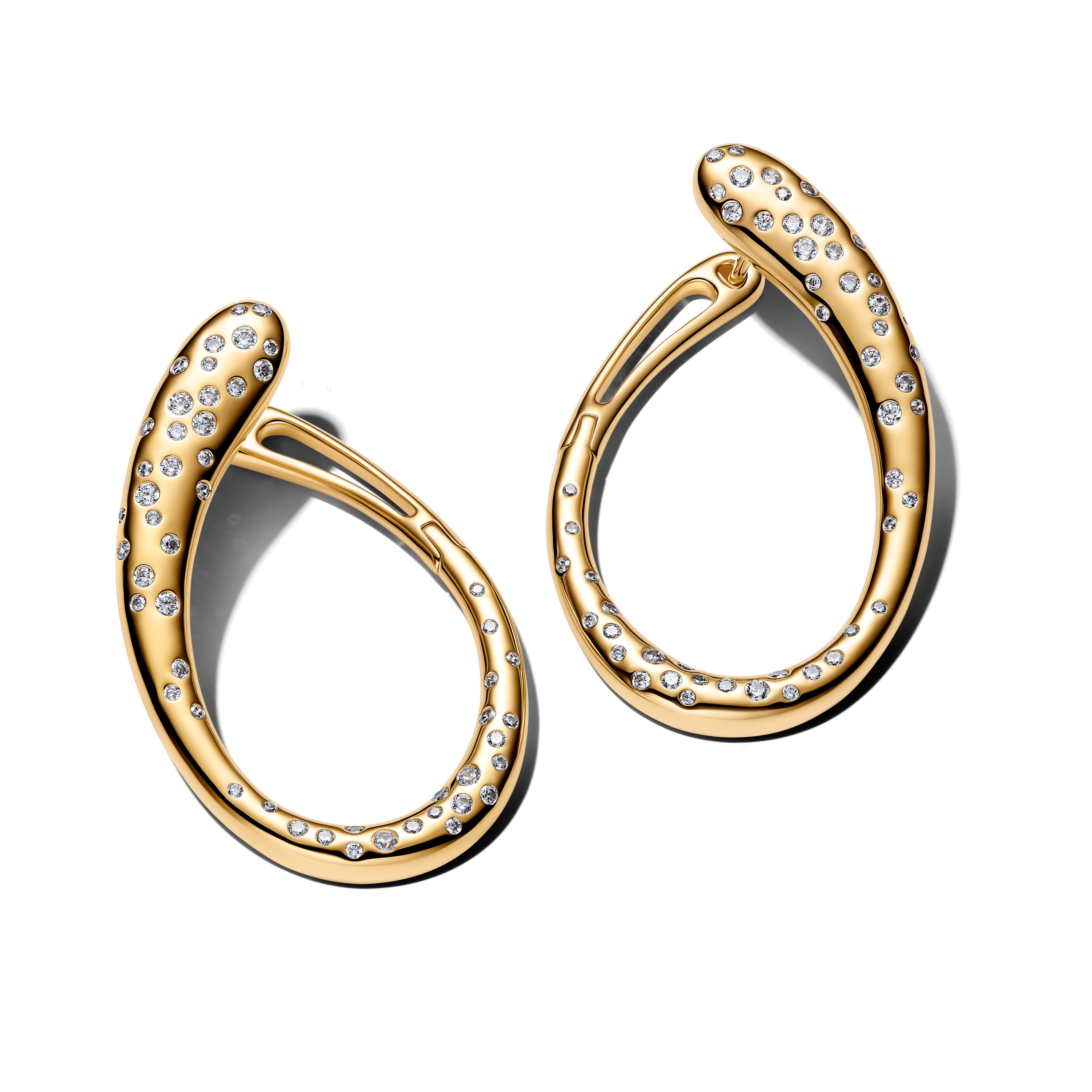 Organically Shaped Stone-Set Hinged Hoop Earrings