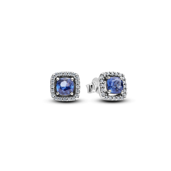 Sparkling Square Blue Halo Stud Earrings