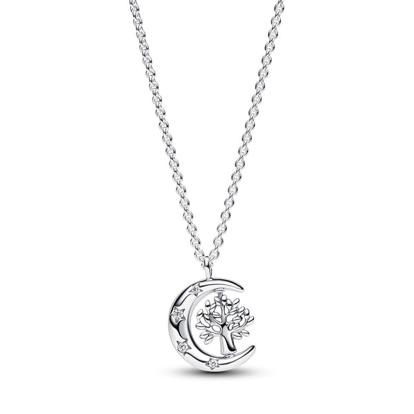 Moon & Spinning Tree of Life Pendant Necklace