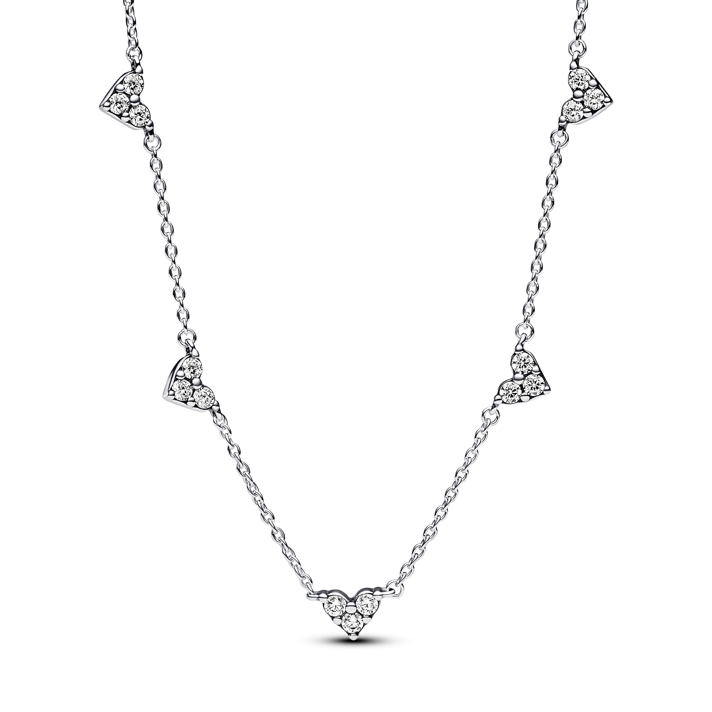 Triple Stone Heart Station Chain Necklace