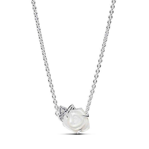 White Rose Silver Necklace