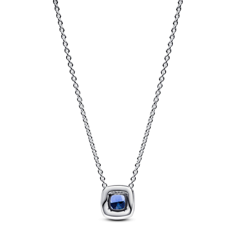 Sparkling Square Blue Halo Pendant Necklace