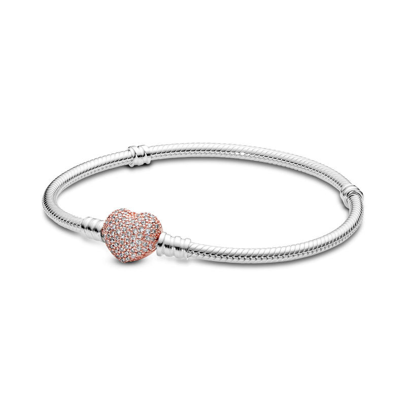 Pandora Moments Pavé Heart Clasp Snake Chain Bracelet