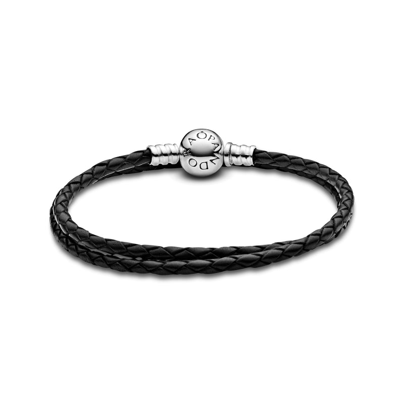 Pandora Moments Double Black Leather Bracelet