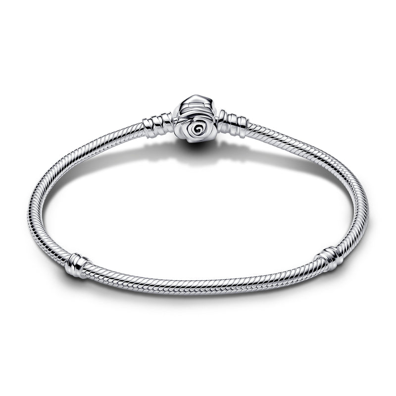 Snake Chain Sterling Silver Bracelet With Rose Clasp