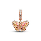 Pink & Yellow Murano Glass Butterfly Dangle Charm