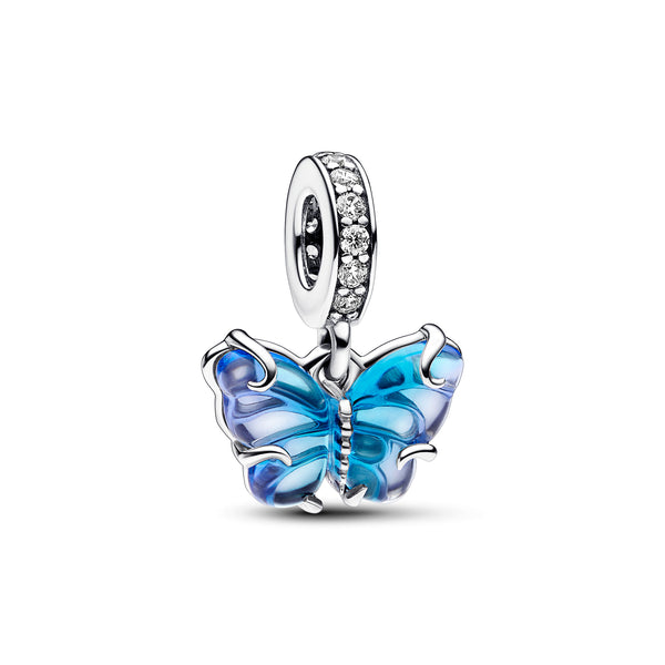 Blue Murano Glass Butterfly Dangle Charm