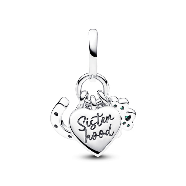 Four Leaf Clover, Heart and Horseshoe Triple Dangle Charm