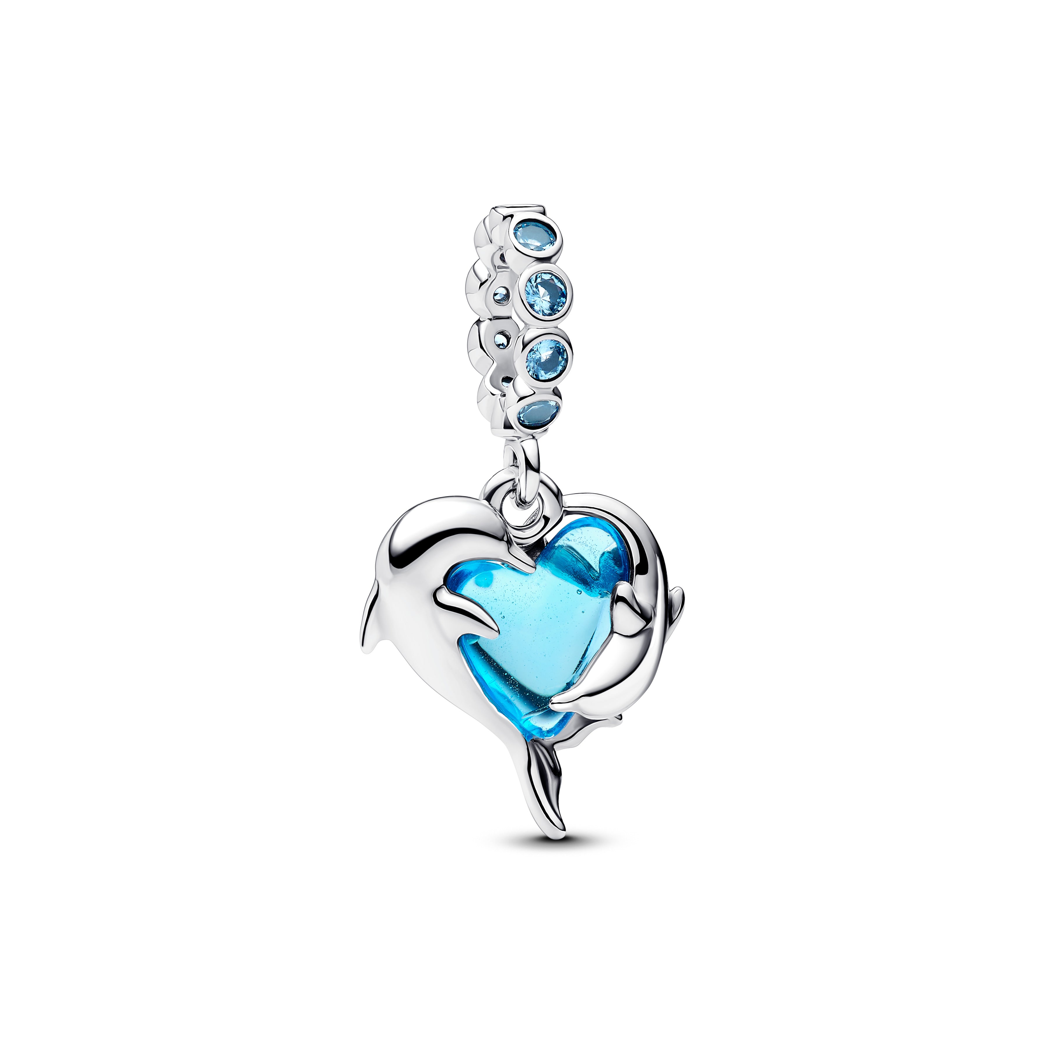 Blue Murano Glass Dolphins Dangle Charm