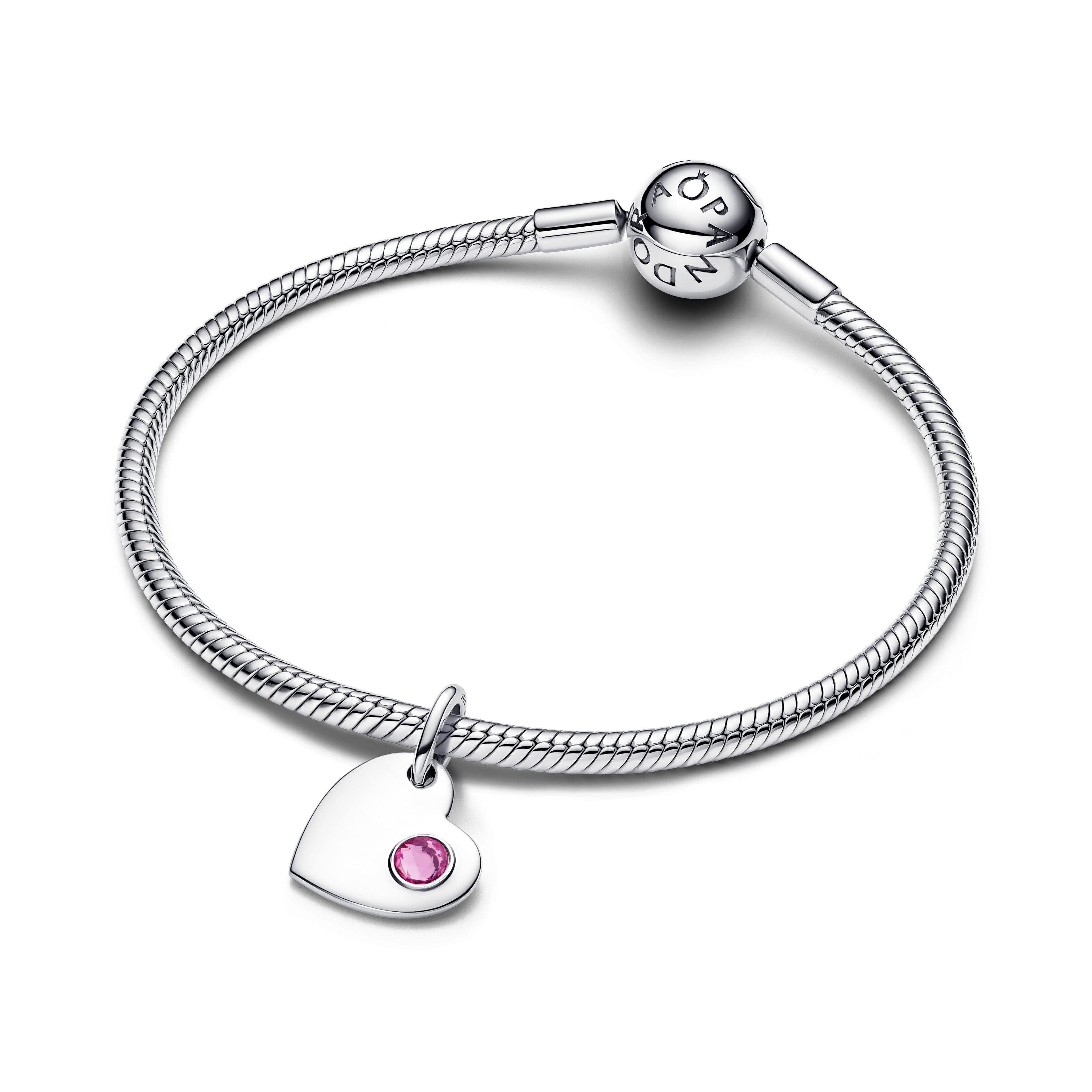 October Pink Stone Heart Dangle Charm