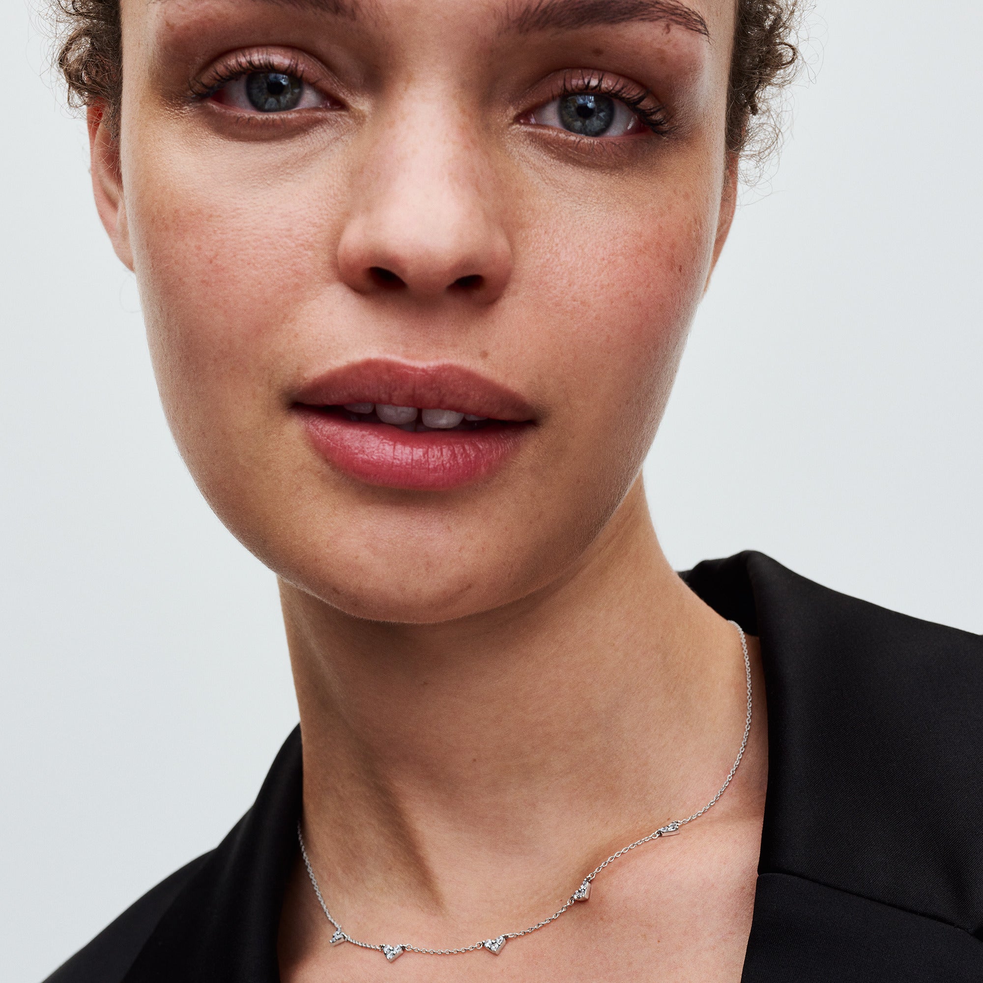 Triple Stone Heart Station Chain Necklace