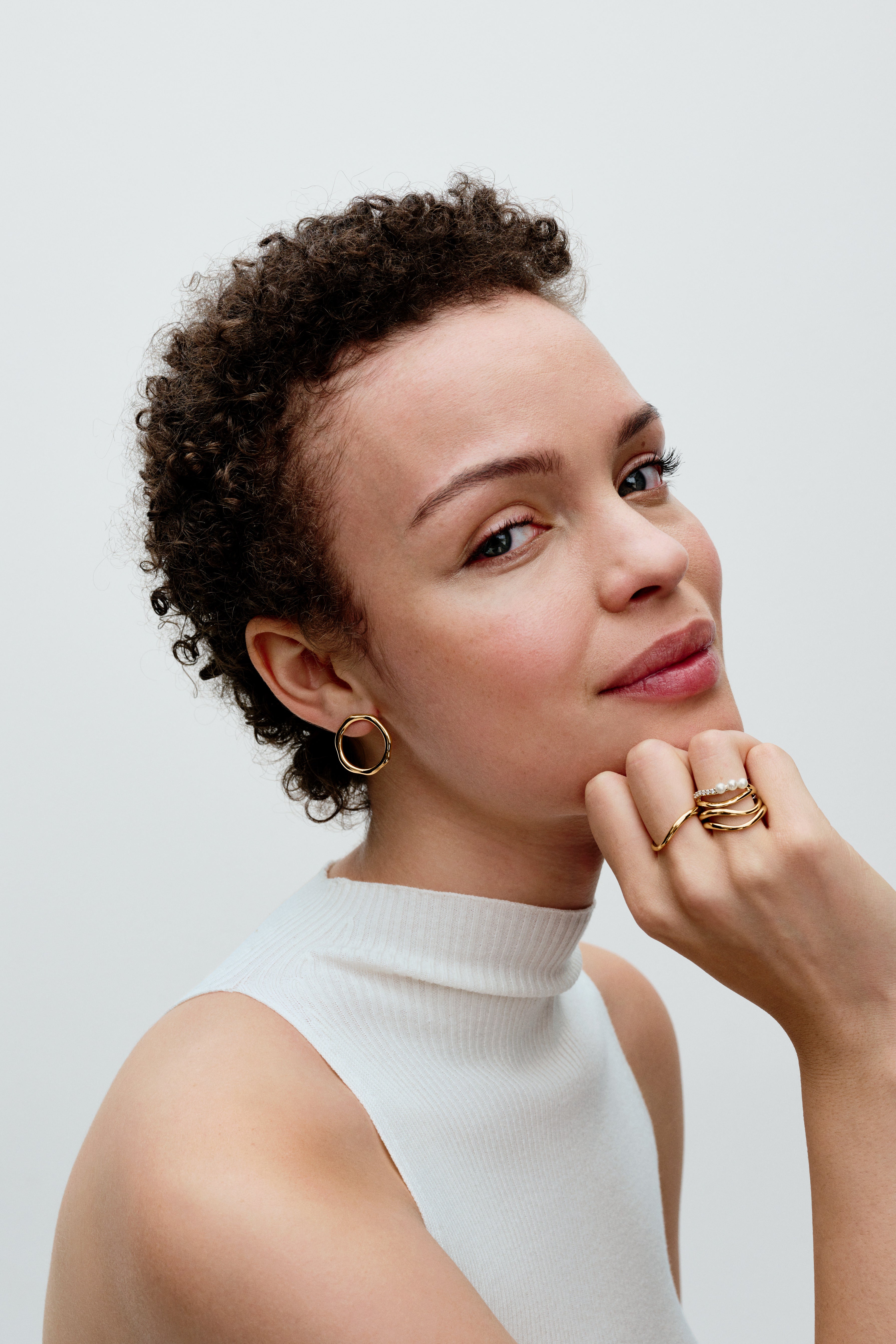 Treated Freshwater Cultured Pearl & Organically Shaped Double Band Ring