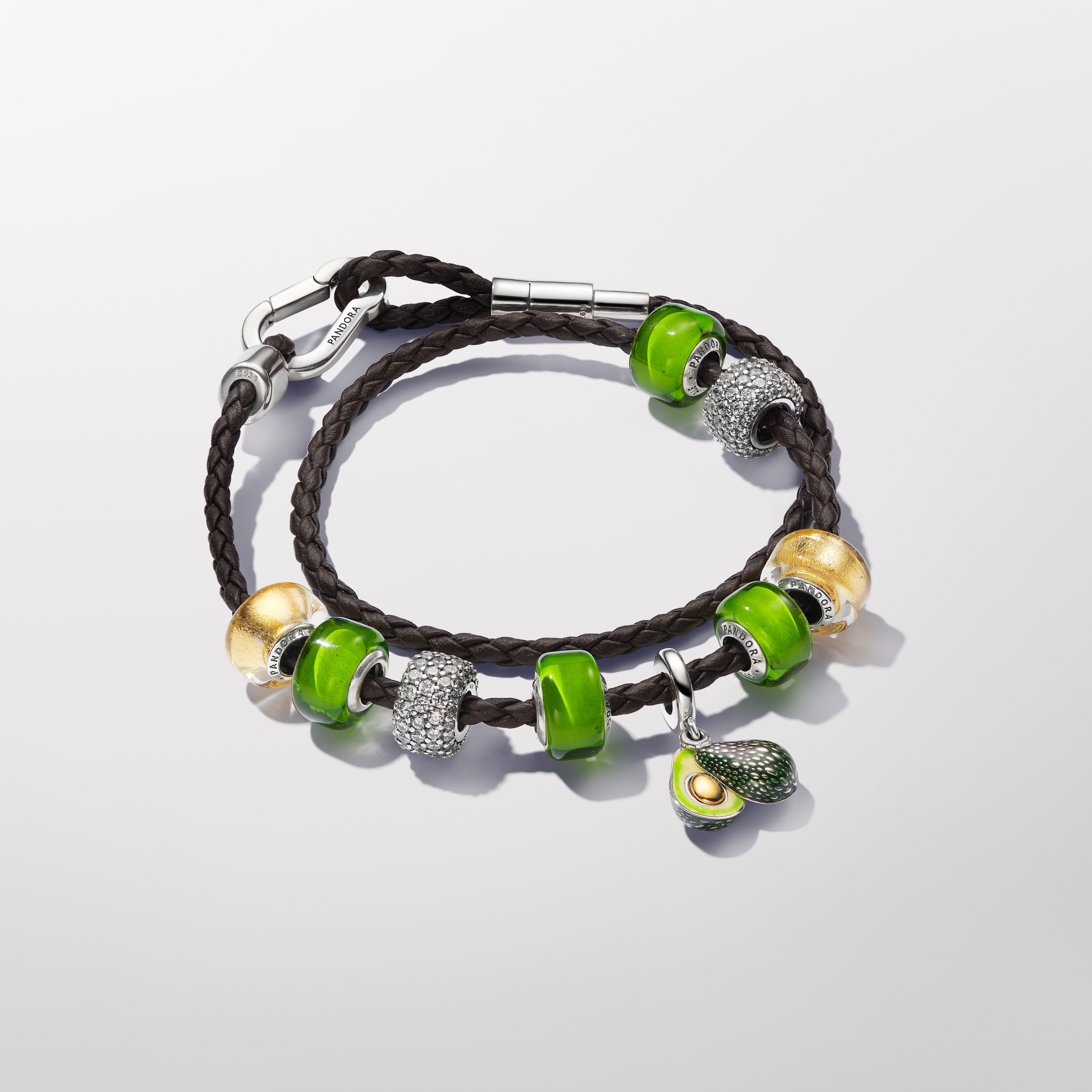 Pandora Moments Brown Braided Double Leather Bracelet